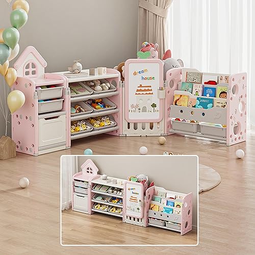 Miniatura 10 de Organizador plegable de almacenamiento de juguetes para niños con 10 contenedores extraíbles y estantería de 3 niveles, organizador de juguetes