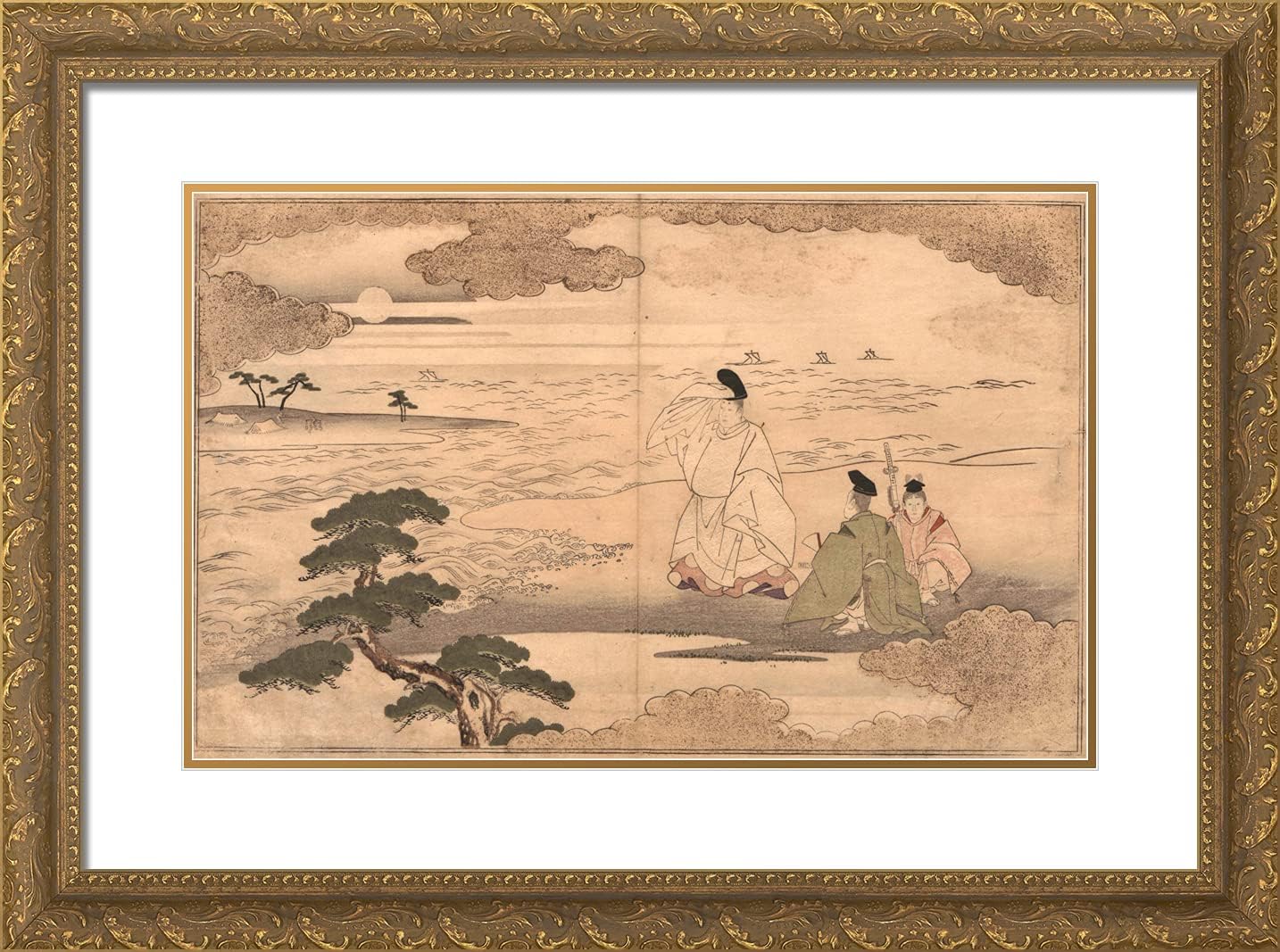 ArtDirect Utamaro, Kitagawa 24x18 Black Ornate Framed Art Print with Double Matting Titled: The Moon Mad Monk