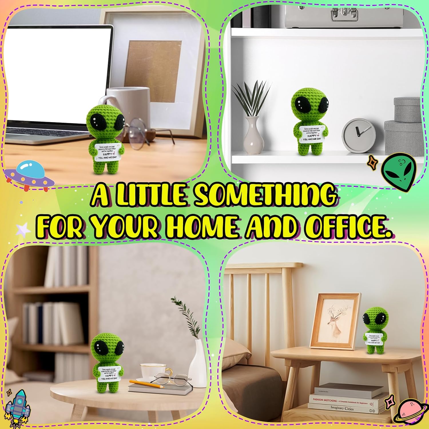 Valentines Day Gifts for Women Men, I Love You Romantic Theme Crochet Alien Decor, Wedding Anniversary Present for Boyfriend Girlfriend Him Her Wife Husband Fiance Couples Easter Basket Stuffers - Image 3