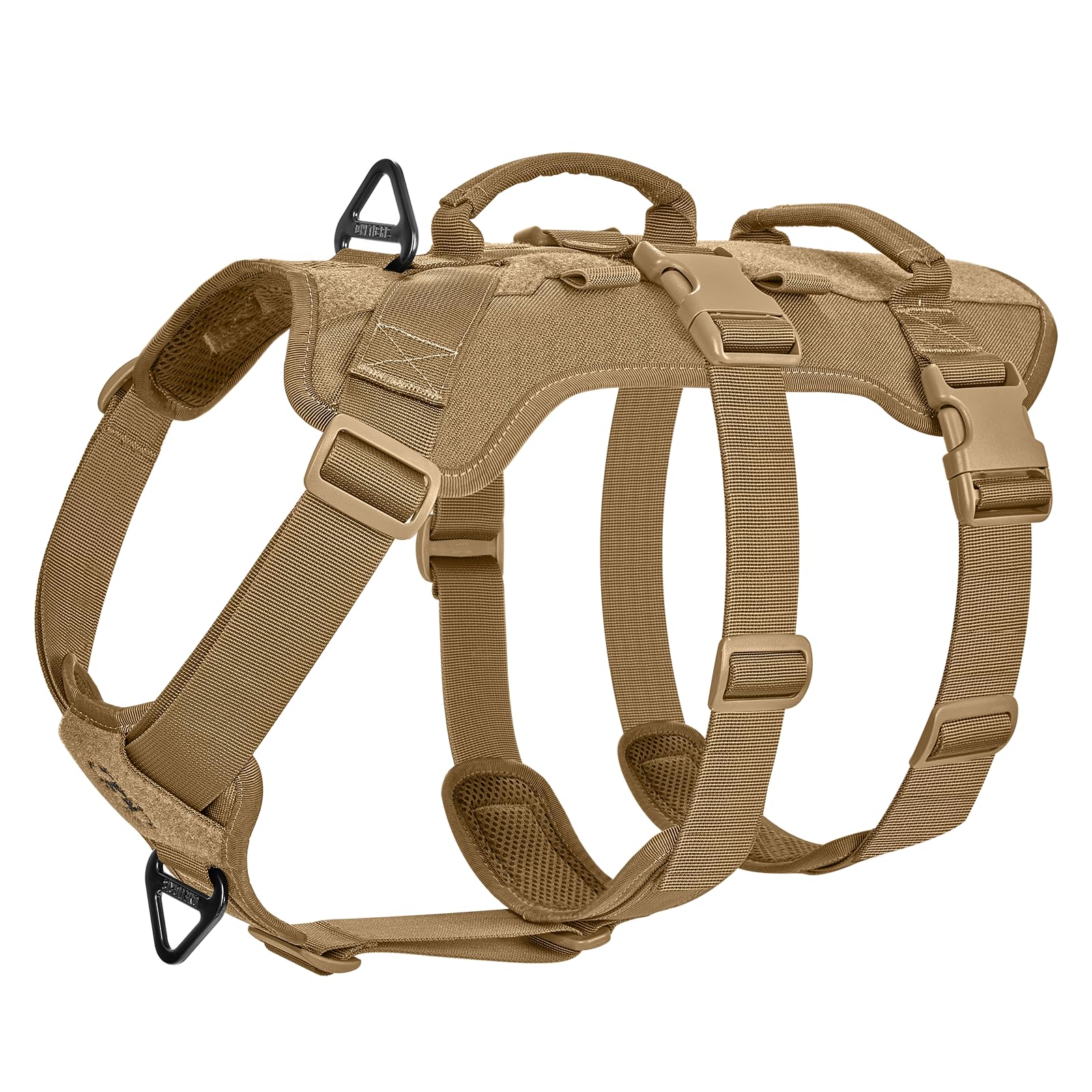 OneTigris Escape Proof Dog Harness, No Pull Dog Harness with Handles, Tactical Multi-Use Support Dogs Harnes for Large Dogs Everyday Wear Walking Hiking Training (Brown, Medium)