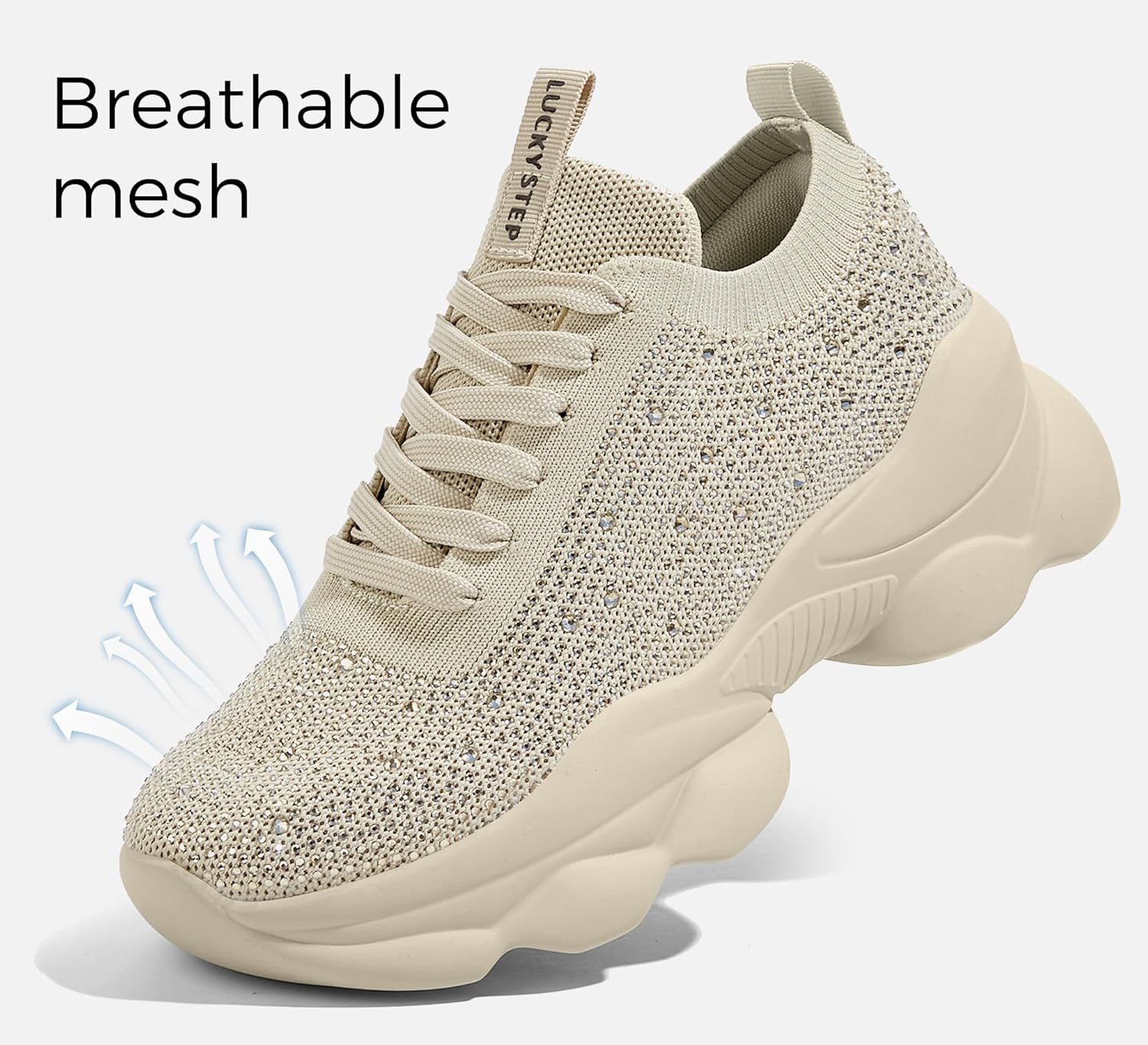 LUCKY STEP Women's Chunky Rhinestone Sneaker Sparkly Bling Bedazzled Mesh Slip on Elastic Sock Glitter Shiny Rave Walking Shoes - Image 4