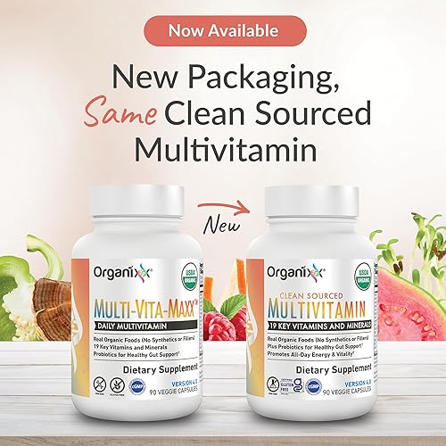 Miniatura 2 de Organixx Multivitamínico de origen limpio para mujeres y hombres, con vitamina C, D3, complejo de vitamina B, probióticos, frutas y verduras