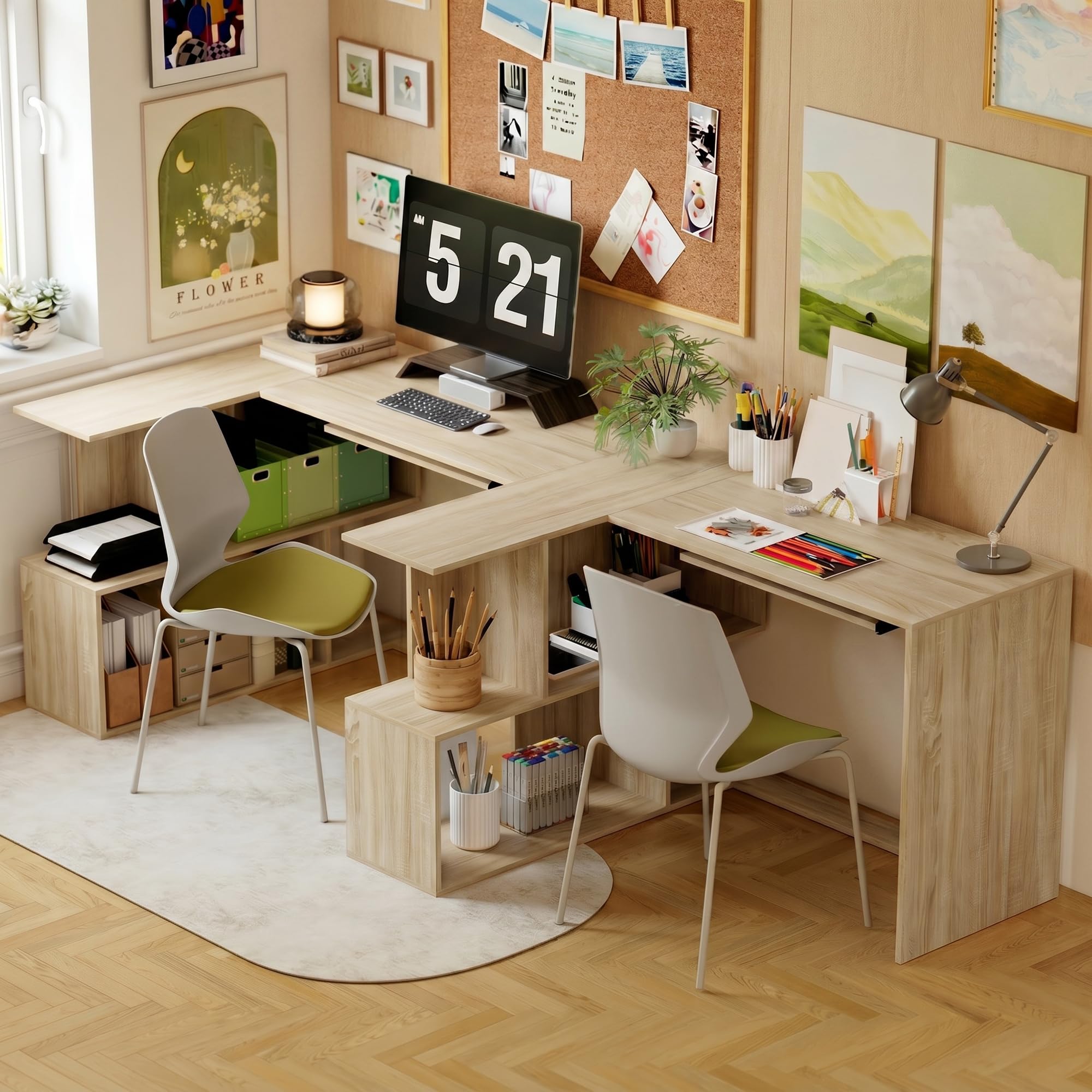 HOMCOM Bureau d'angle avec Plateau pour Clavier en L 120 x 100 cm Naturel