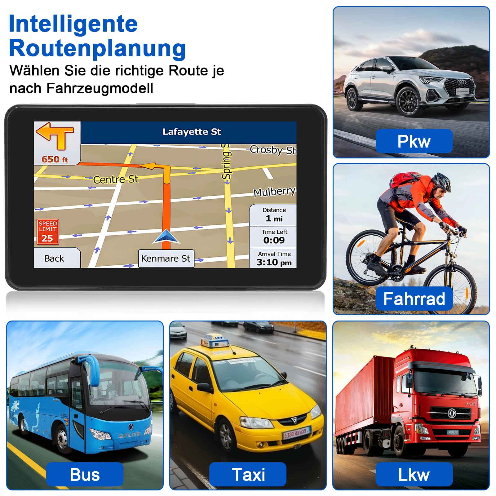 Navigationsgeräte für Auto,7 Zoll,LKW navigationsgeräte-GPS mit Echtzeit-Verkehrsinformationen,mit HD-Display und Sprachsteuerung,europäische Karten,geeignet für PKWs,Wohnmobile und LKWs