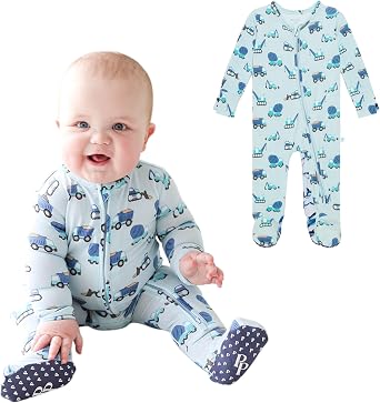 Posh Peanut Baby Boy Footie Pajamas - Soft Viscose Made from Bamboo 2 Way Zipper Sleepers & Onesies with Non-Slip Grips