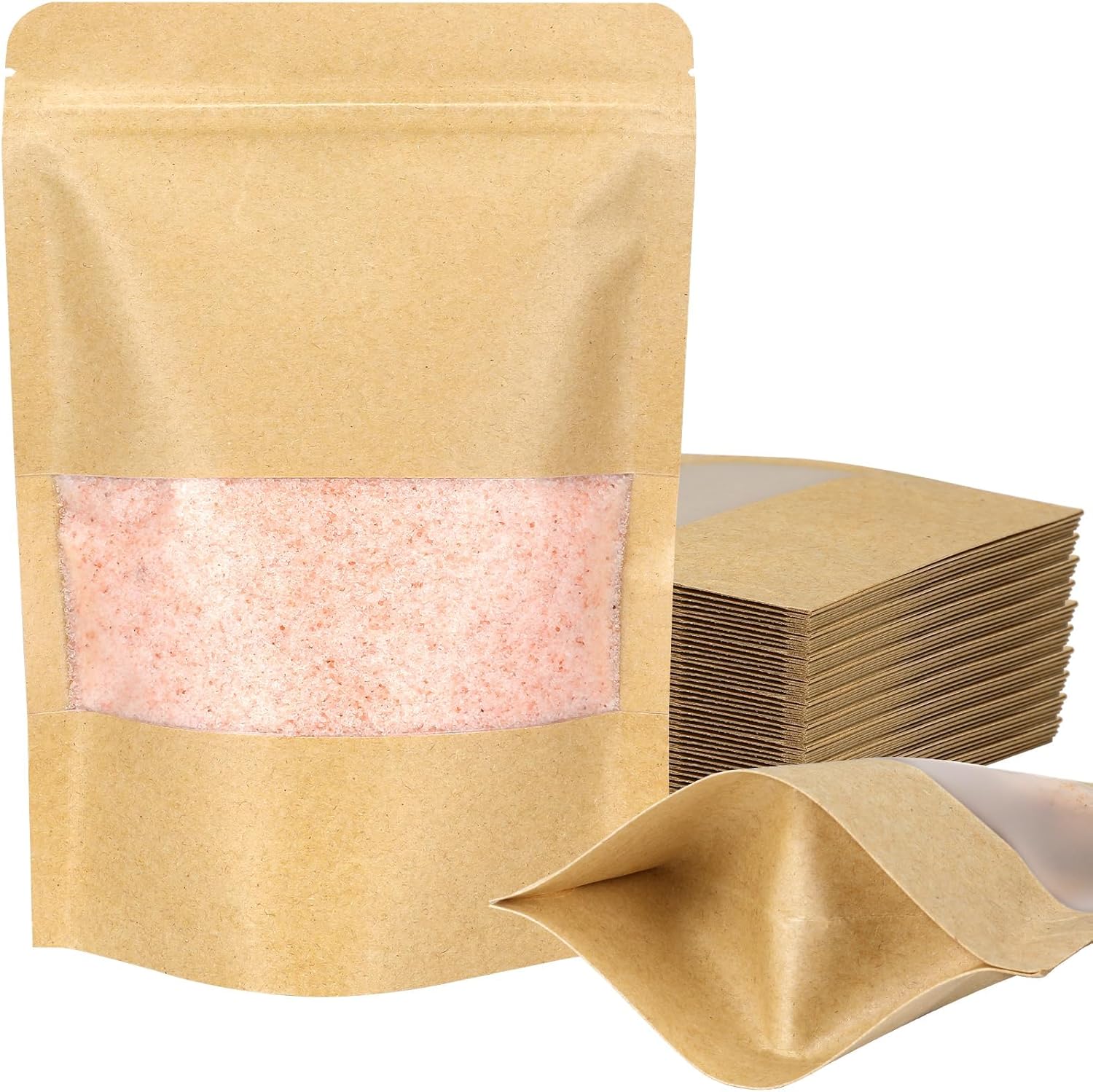 Blisstime kraft stand up pouches with matte window and tear notch
