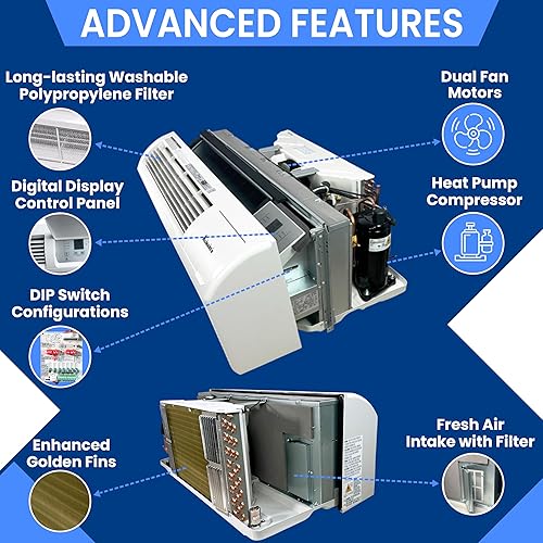Miniatura 2 de Klimaire PTAC 15,000 BTU Bomba de calor R-32 con control remoto y calentador eléctrico de 3.5 kW -230V