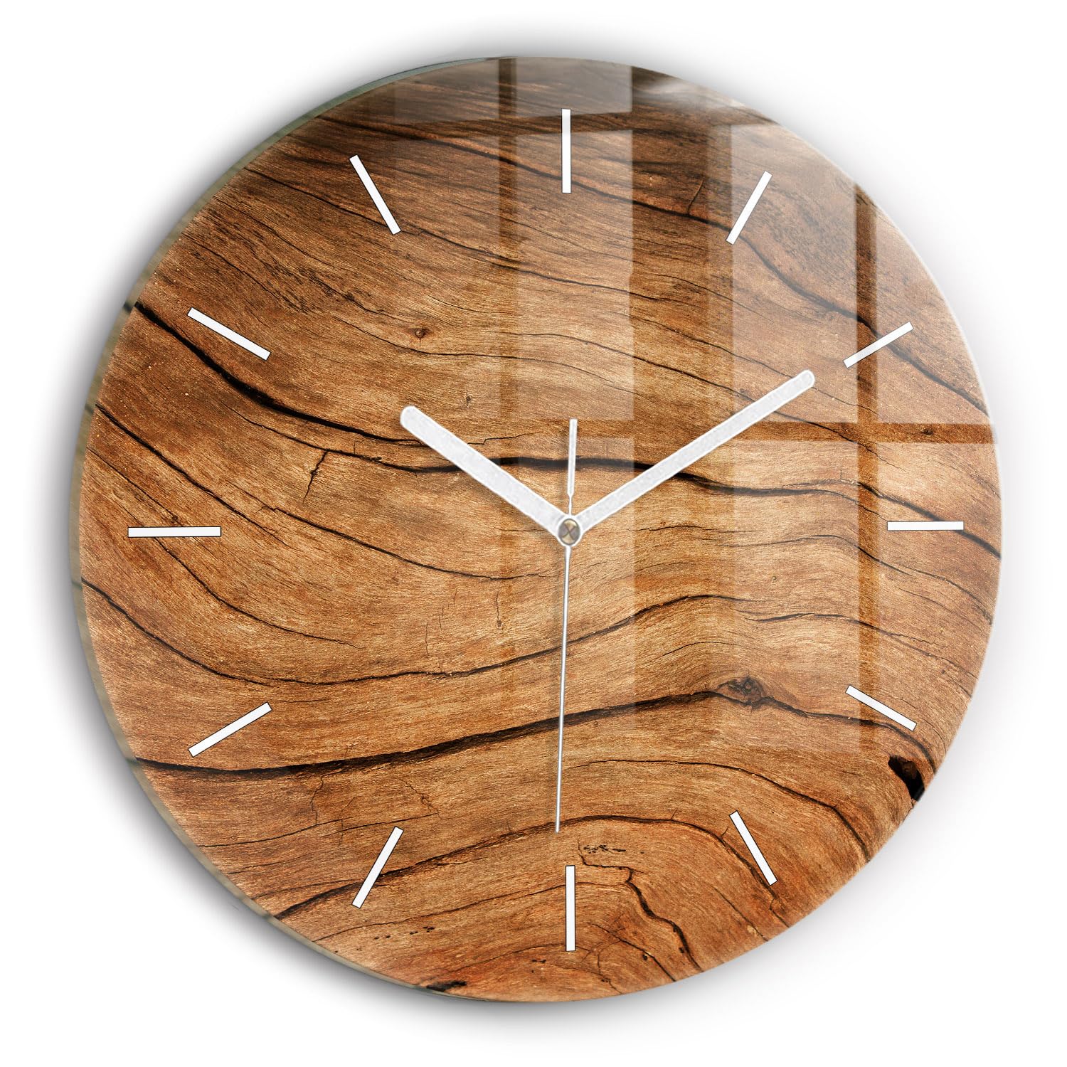 Horloge en verre silencieuse Wallfluent moderne de 30 cm couleur vieux bois