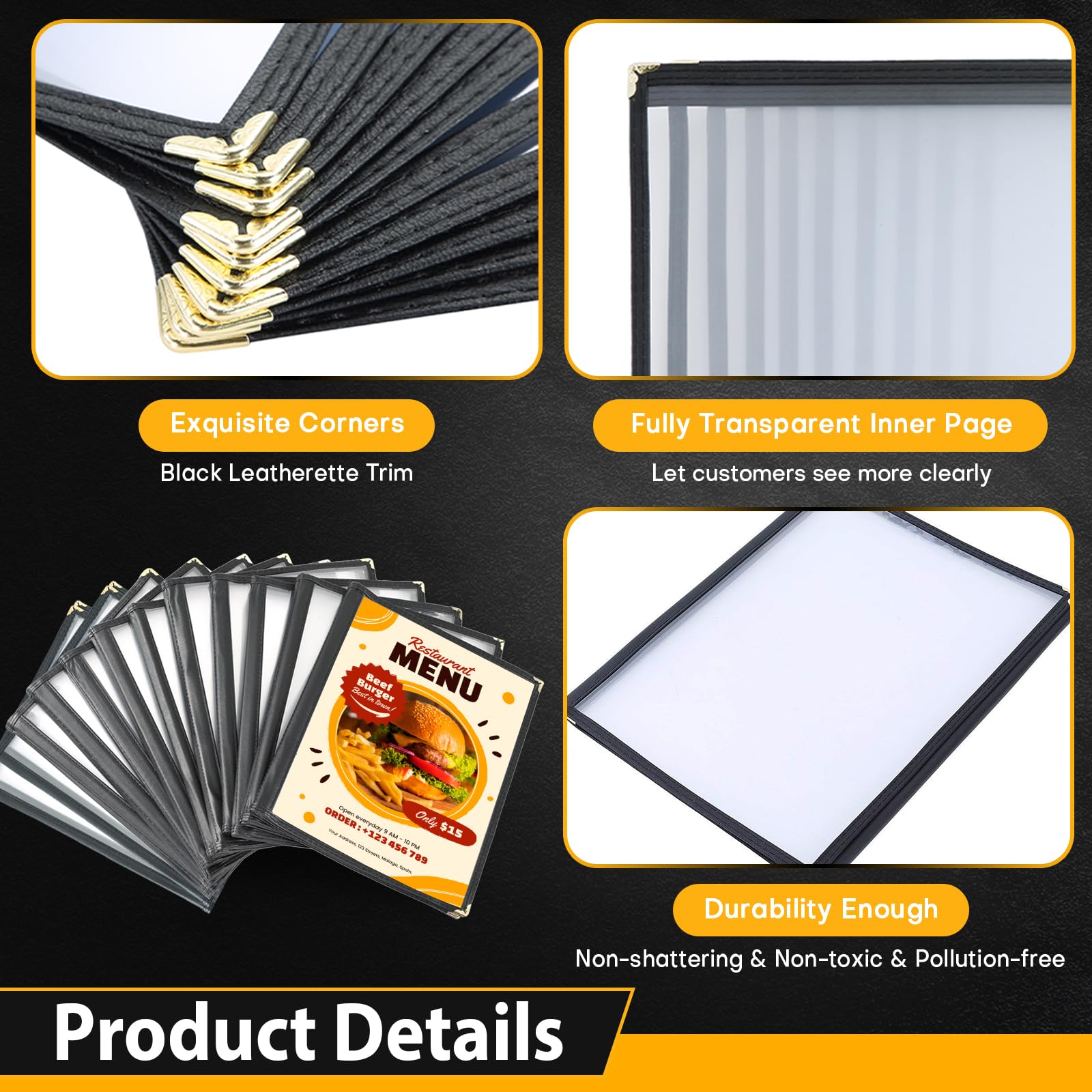 Juego de 12 fundas de menú, 1 página de 2 vistas, transparentes, fundas de menú de 21,6 x 27,9 cm, libros de menú para papel de tamaño A4, perfectas para restaurantes, bares, cafeterías y