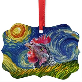 Whimsical Night Sky Plymouth Rock Chicken Hen Christmas Ornament 2025 Benelux Aluminum - Impressionist Pet Portrait Memorial Keepsake Gifts for Plymouth Rock Chicken Lovers