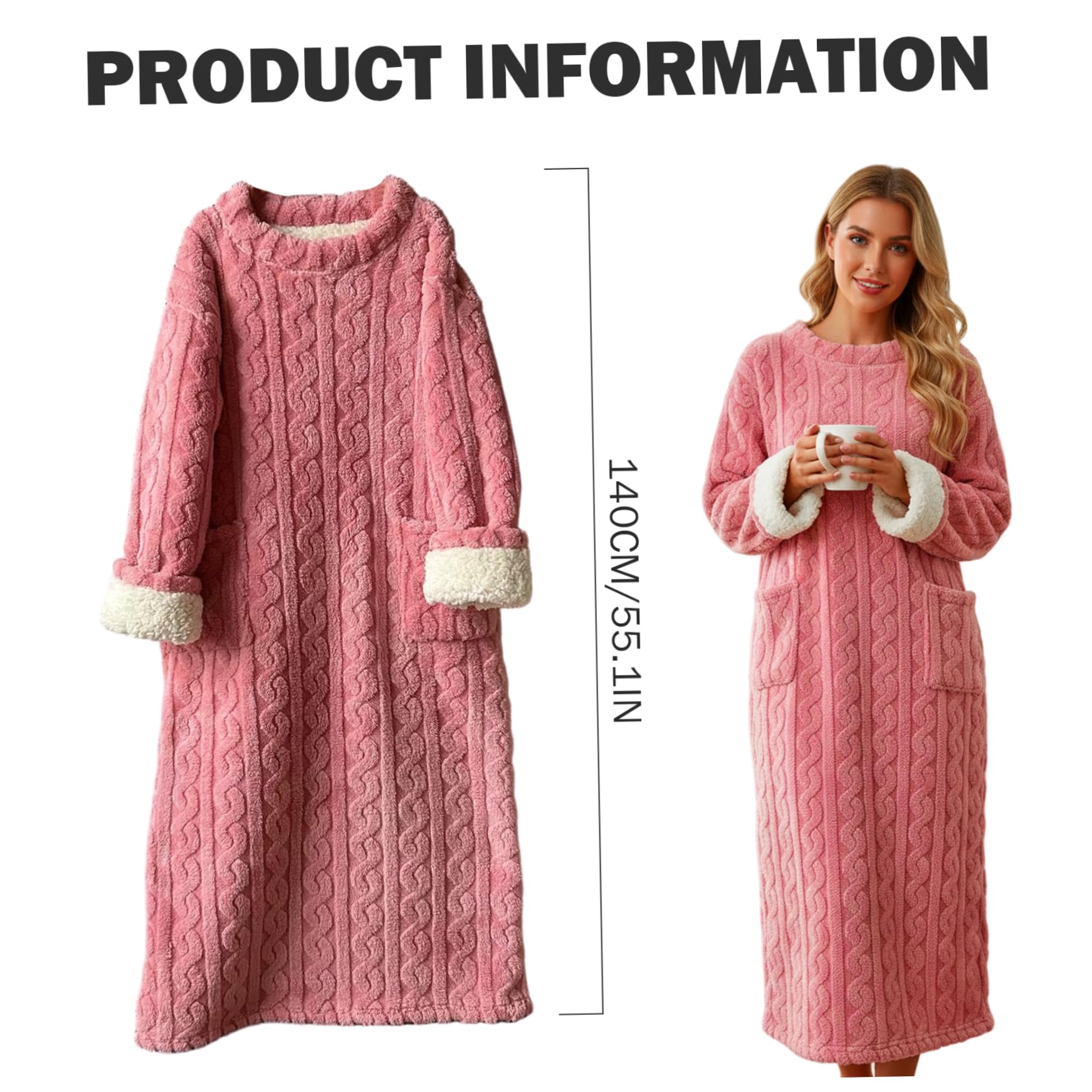 Camisones de Invierno para Mujer, Camisones de Invierno para Mujer, Forro Polar difuso, Acogedor, de Felpa, cálido, para, Ropa de Dormir