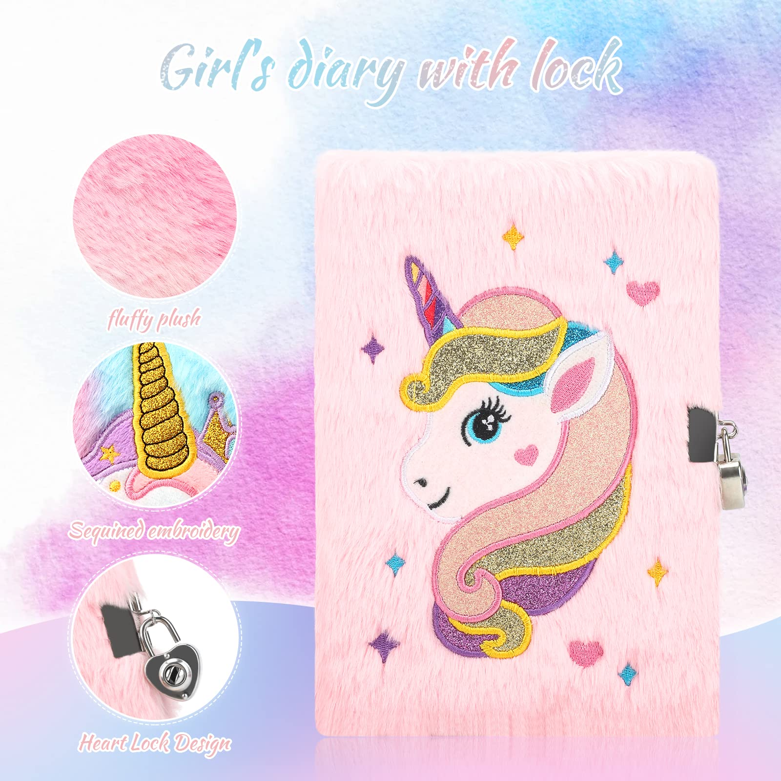 Anyfirst Diario Segreto per Bambina con Lucchetto, Set di Taccuino in Peluche e Un A5 Unicorno, Regalo 5-12 Anni, Rosa