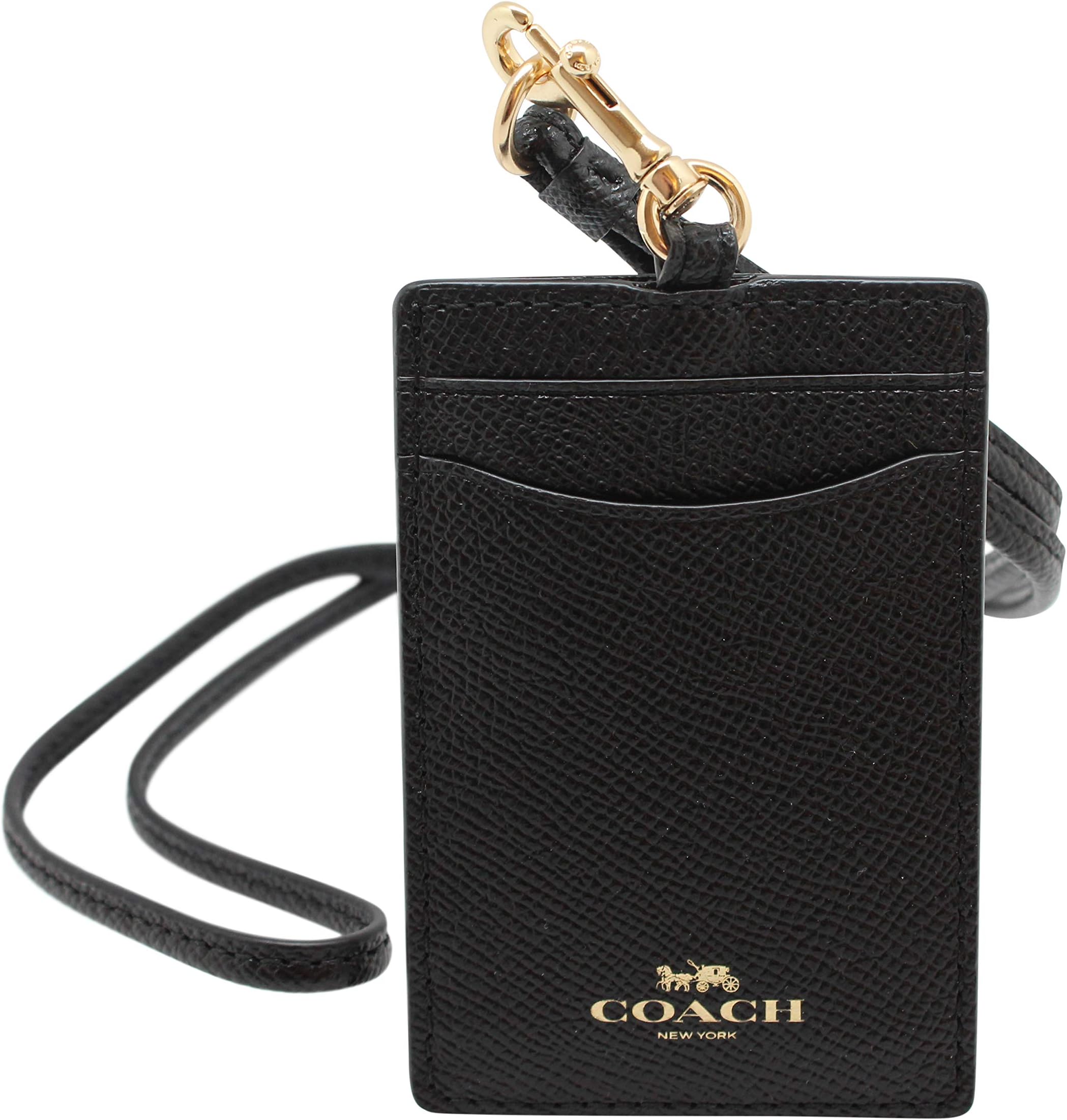 Coach ID Lanyard Badge Holder In Crossgrain Leather (Black/Gold), One Size