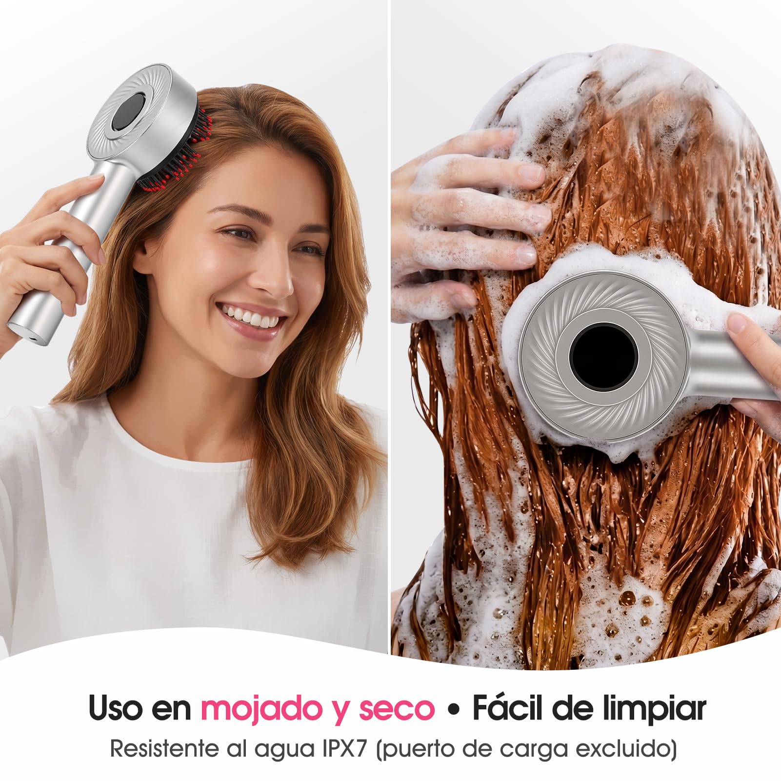Peine de Masaje Eléctrico para el Cuero Cabelludo, Recargable IPX7, 3 Modos, Anticaída
