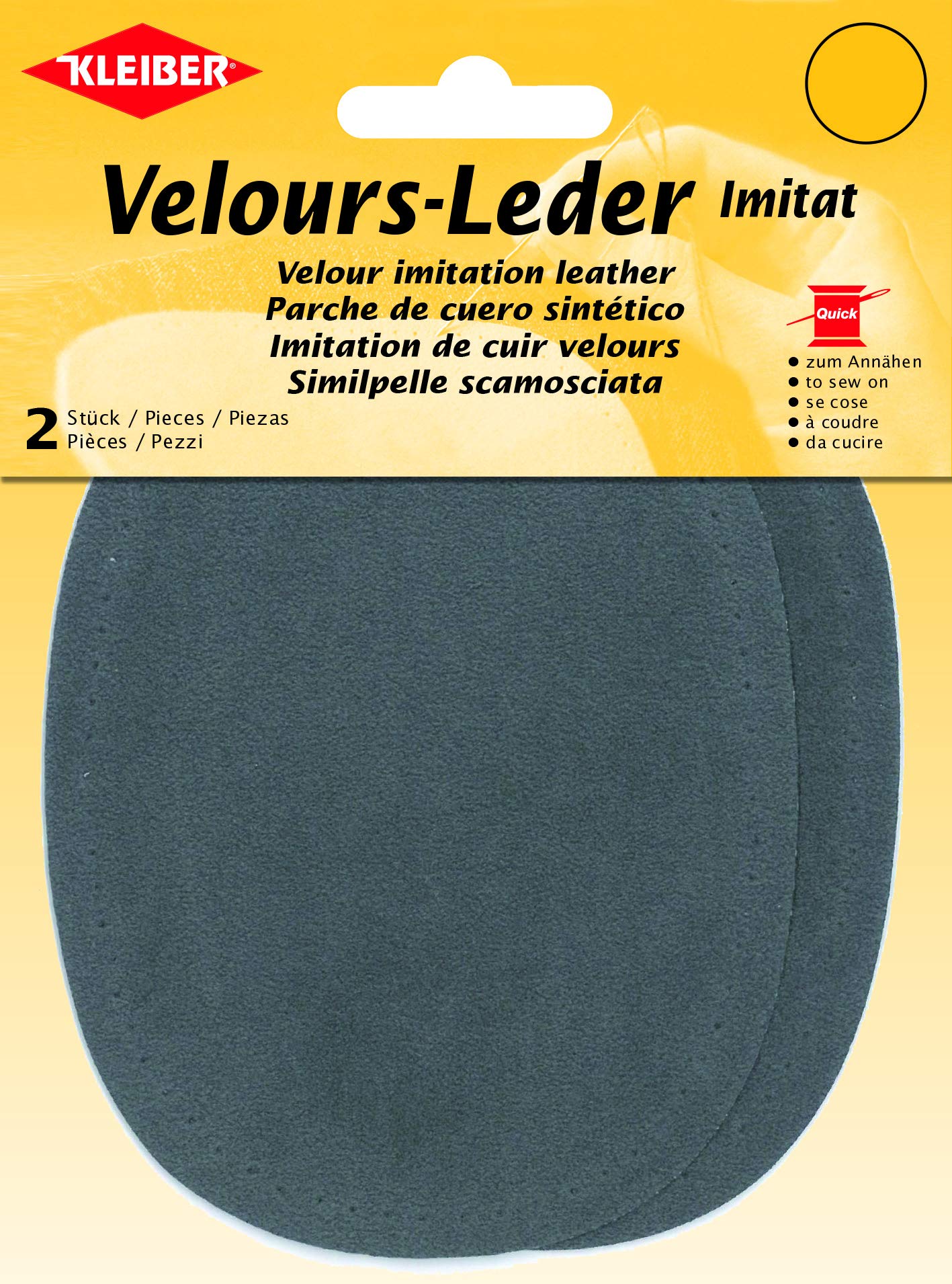 Kleiber Velour Imitation Leather Oval Patch, Mid Grey