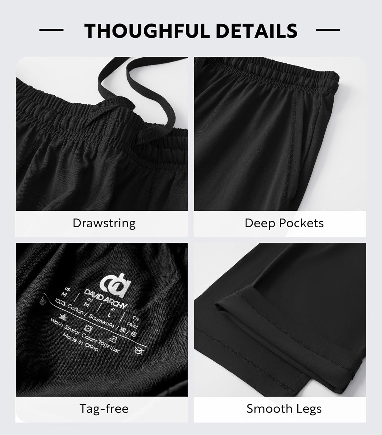 DAVID ARCHY Men's Pajama Pants Cotton Comfy Sleep Bottoms, Lightweight Lounge Pants with Pockets Soft Sleepwear PJs, 2 Pack - Image 5