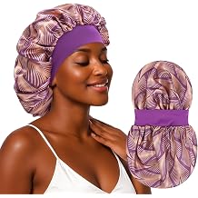 ZHENSILK Silk Satin Sleep Bonnet for Women, Double Layer Hair Cap with Soft Elastic Band, Large Silk Bonnet for Sleeping Curly Hair, Anti-Frizz Night Cap Purple Mist