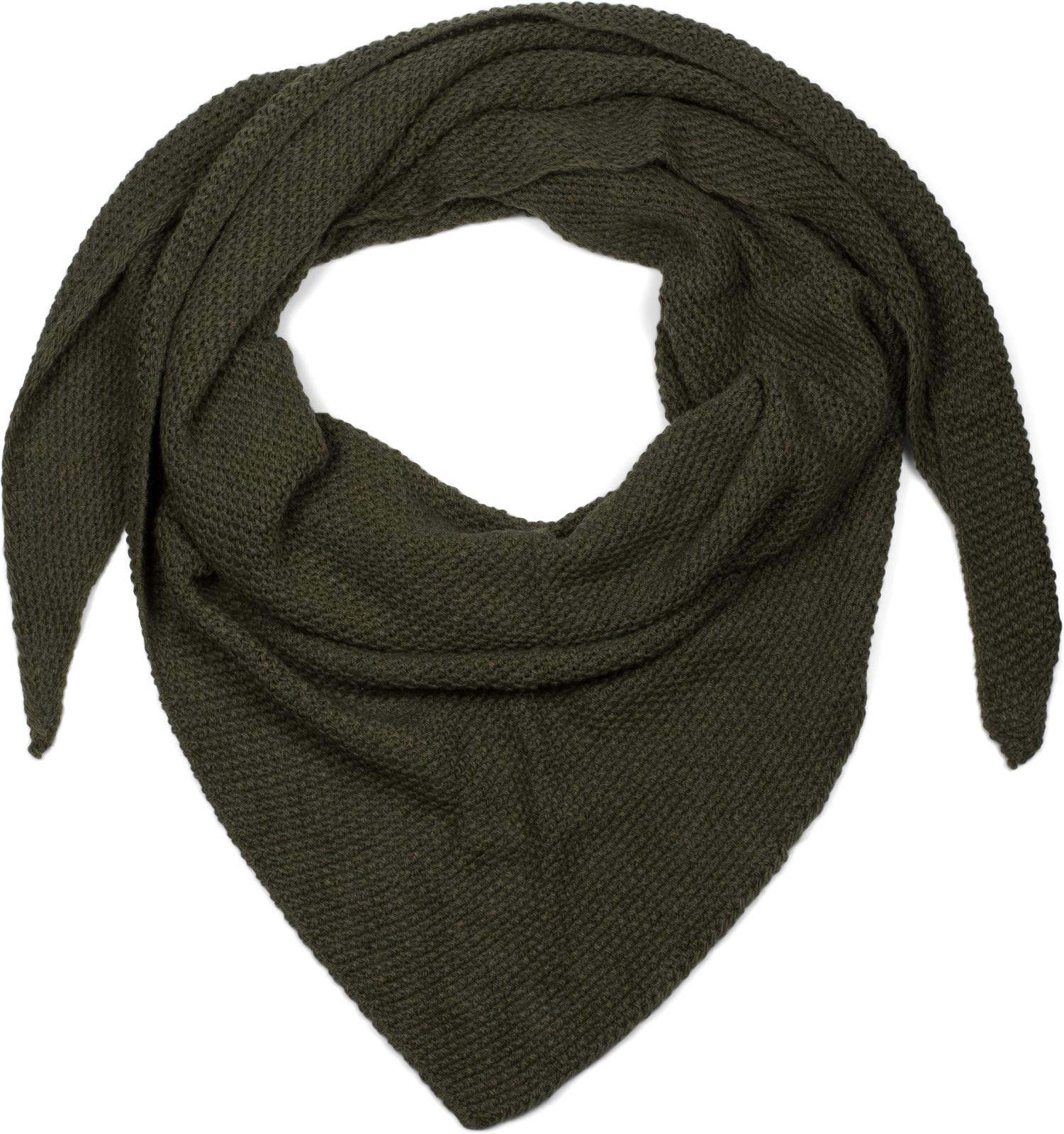 styleBREAKER Women XXL Knitted Triangle Scarf with Rice Grain Knitting Pattern in Olive
