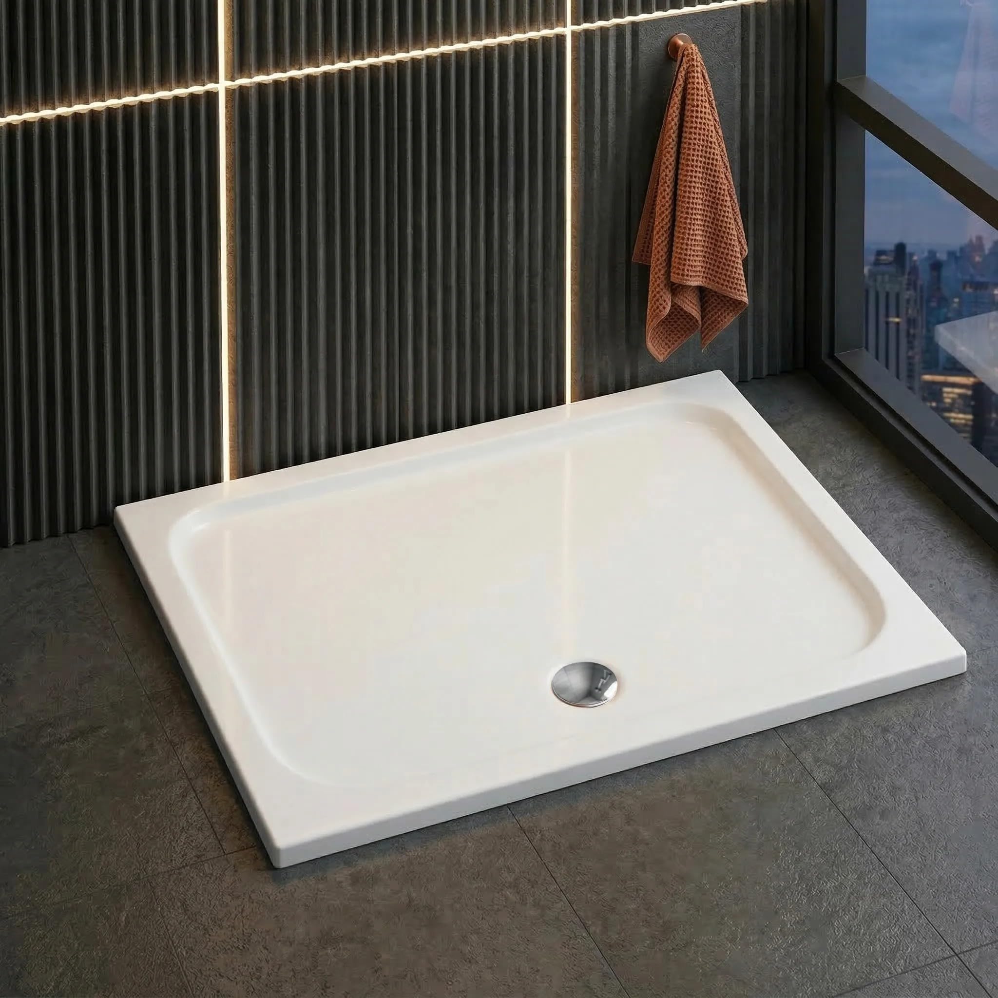 Rea - Plato de ducha Belmond 80X100 Cubierta cobre cepillado - Acrílico - Blanco - 100x80x5 cm