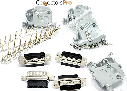 Miniatura 4 de 4 juegos de engarzado tipo DB15 macho + capuchas de plástico + pasadores D-Sub 15 pines Crimp On Kit de conector 4 DB15 macho + 4 capuchas + 60 pines