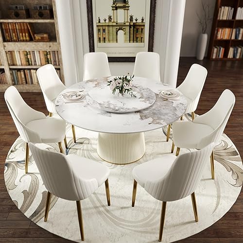 Vista 9 de Montary Mesa de comedor rectangular moderna de 71 pulgadas para 6-8 asientos, mesa de comedor de mármol blanco con mesa de piedra sinterizada y base