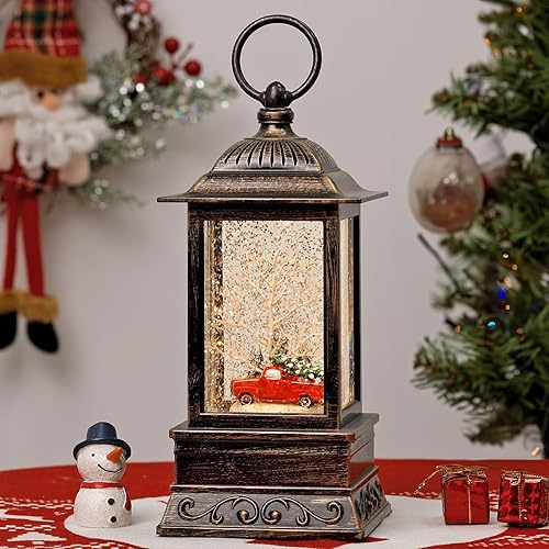 Miniatura 43 de Decoraciones de globos de nieve de otoño, linterna de gnomo con purpurina con temporizador de 6 horas, decoración iluminada alimentada por