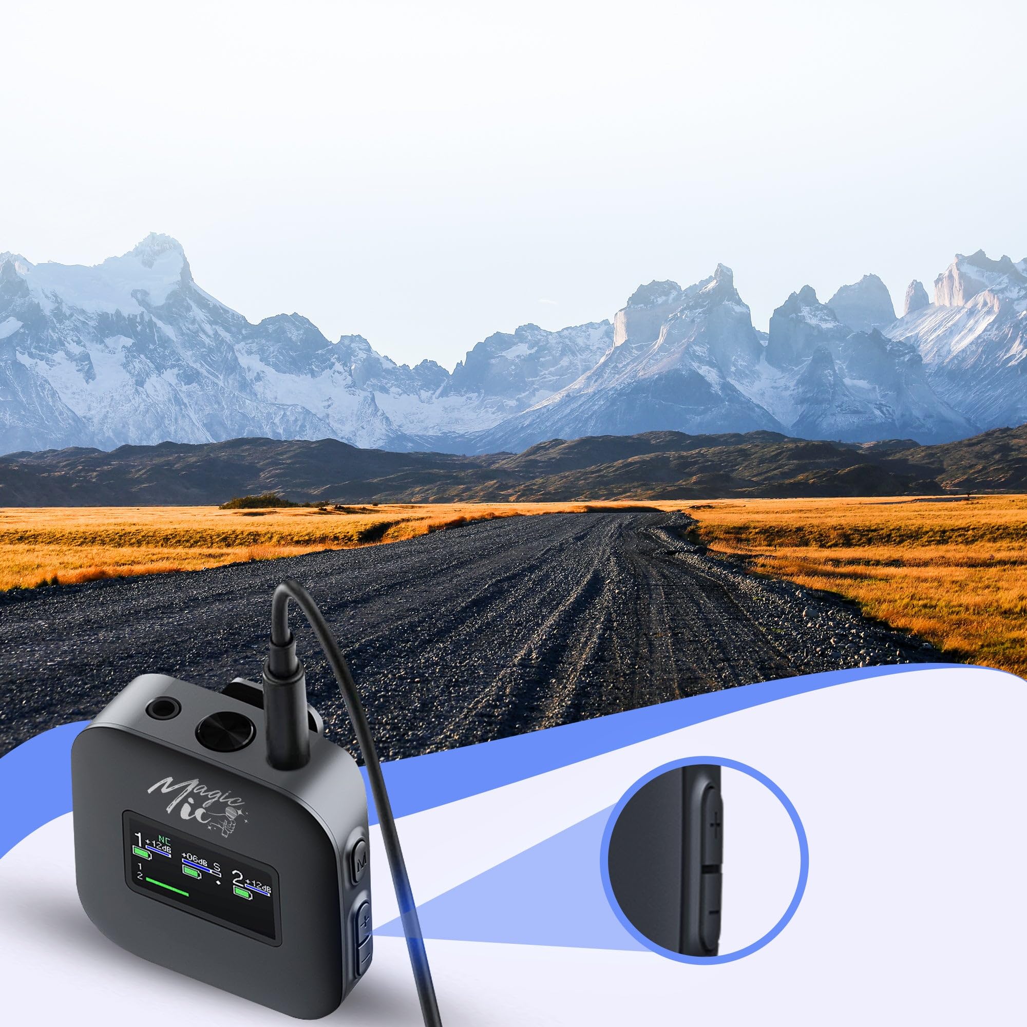 MagicMic™ 3 Pro Influencer Mikrofon Set LCD-Display, KI Geräuschunterdrückung, 20h Akku Stereo/Mono Modus, Lautstärkeregelung Kabelloses Mic für iPhone, Android, PC, YouTube, Vlogs (2 TX + 1 RX)