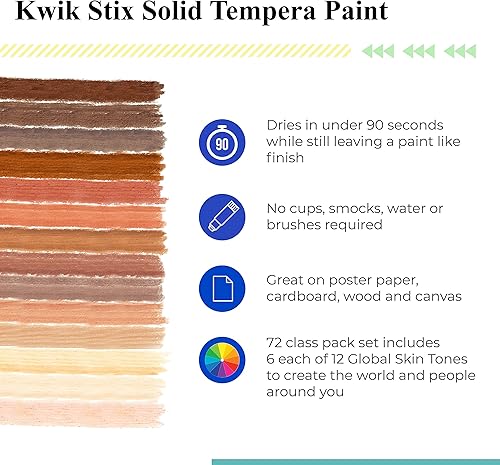 Miniatura 4 de The Pencil Grip Kwik Stix - Bolígrafos de pintura sólida, bolígrafos de pintura al temple de secado súper rápido, paquete de 72 tonos de piel