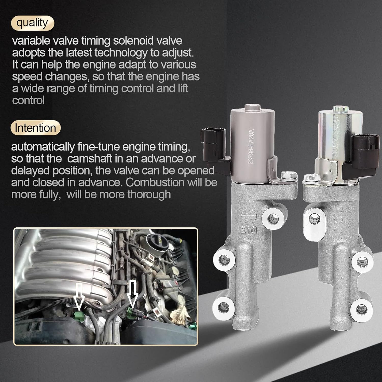 Engine Valve Variable Timing Solenoid Oil Control VVT Left Right Compatible with Nissan Frontier Pathfinder Xterra Quest Maxima Altima Murano 350Z OE# 23796-EA20A 23796EA20B 917-011 917-012