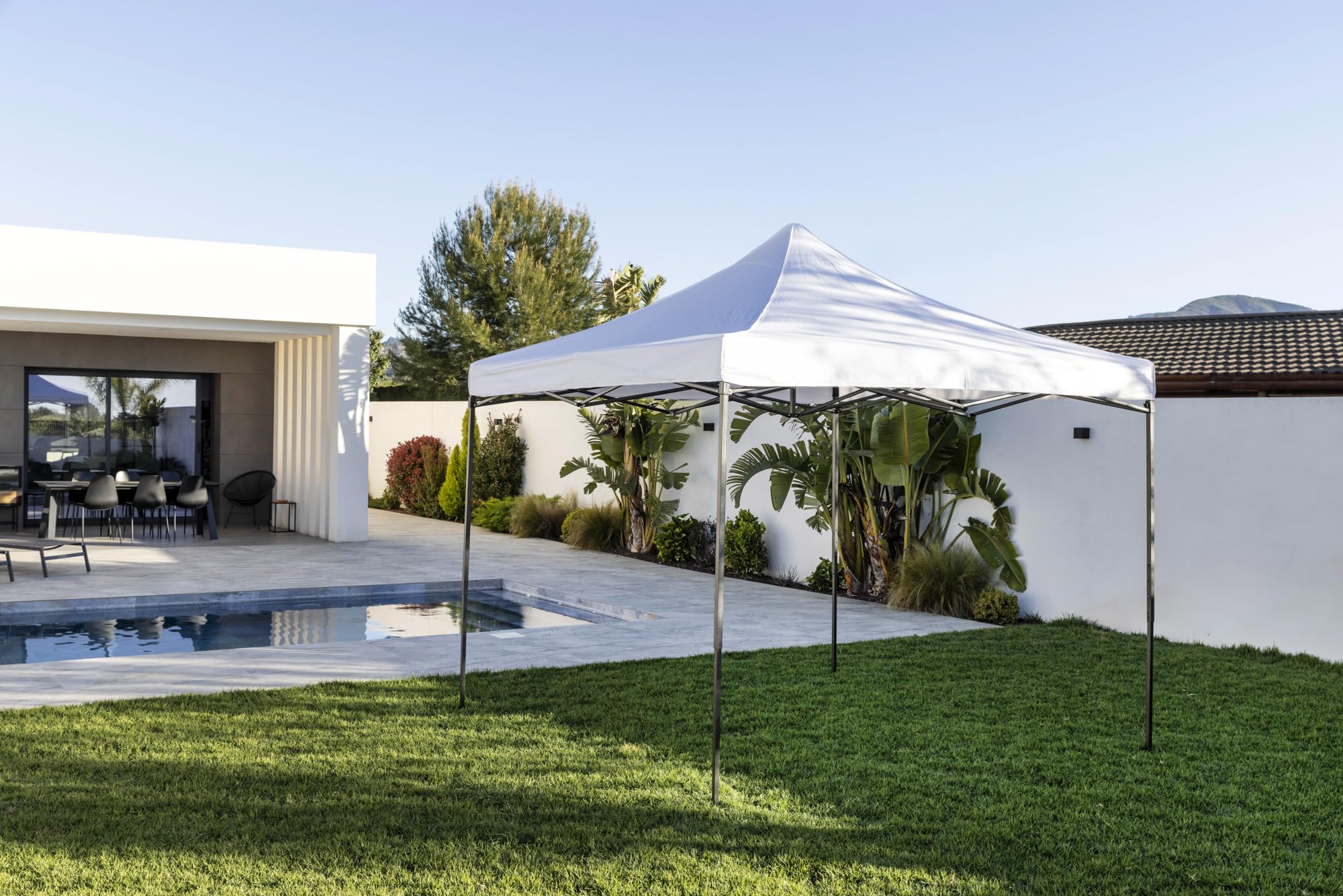 DUPI Gazebo Plegable 3x3 Metros, Cenador, Pergola, Carpas para Exteriores jardín, terrazas, Camping y Playa | Patas_Negras | Blanca