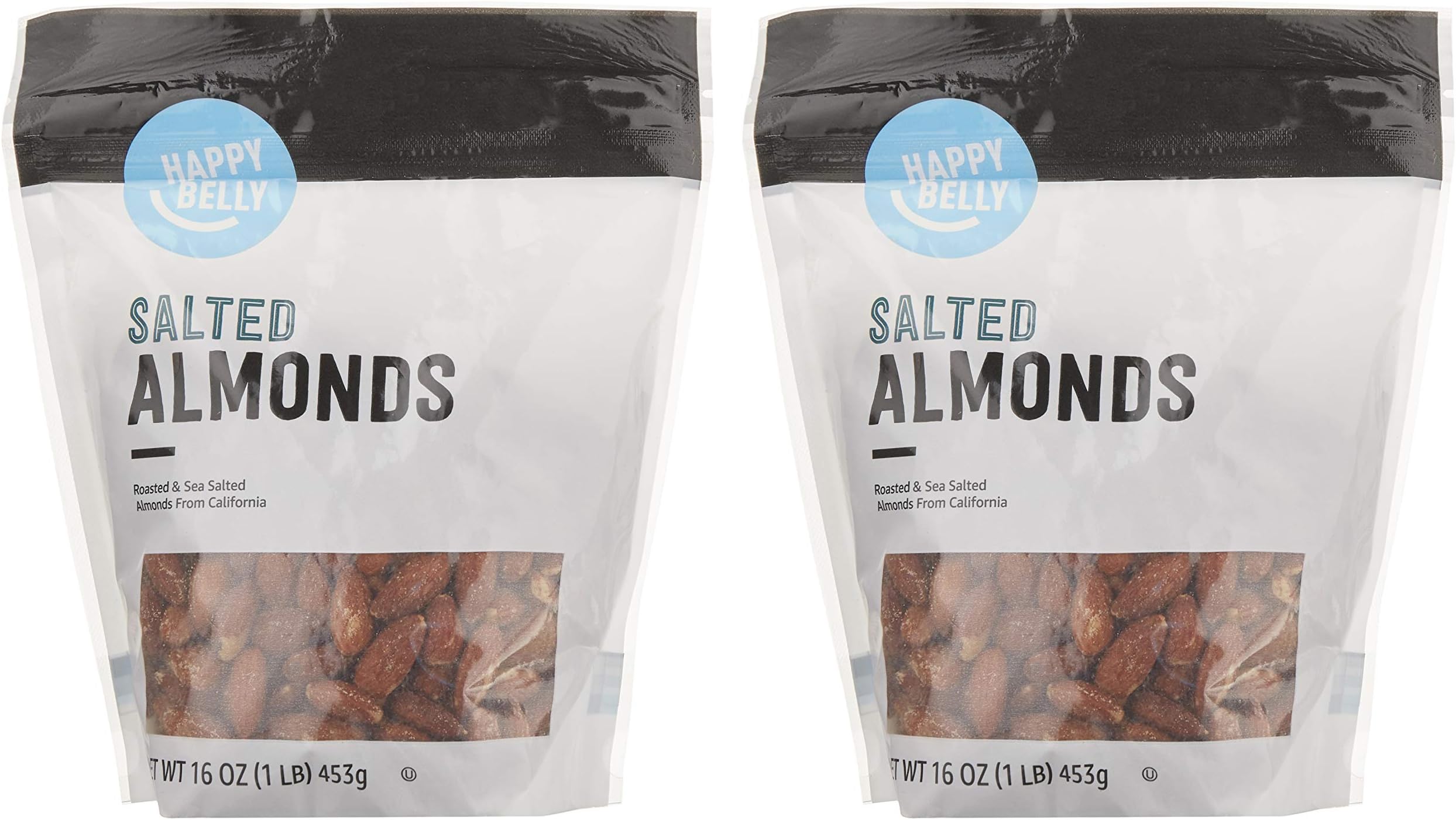 Amazon Brand - Happy Belly California Almond, Roasted & Salted, 16 oz (Pack of 2)