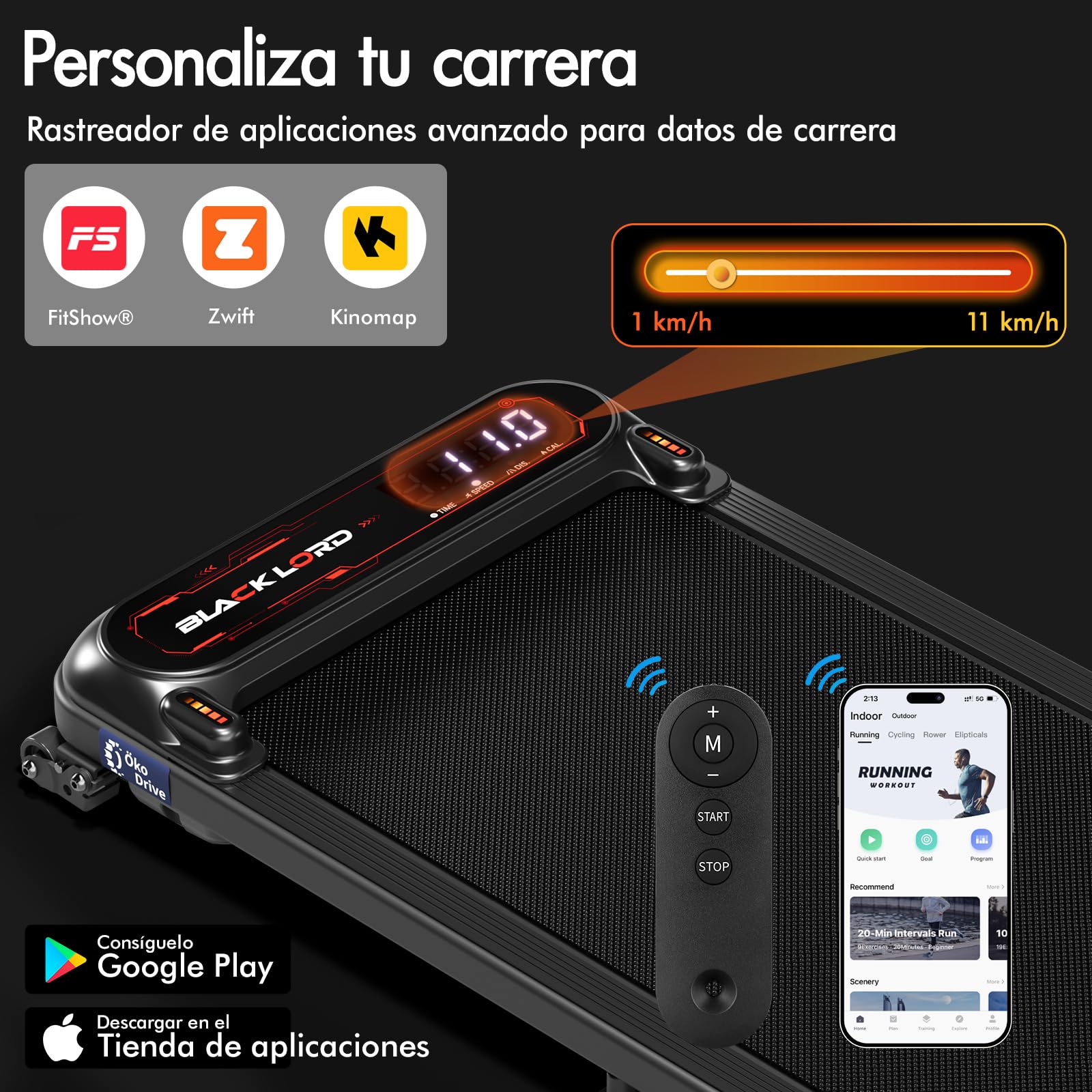 BLACK LORD Cinta de Correr X7, Walking Pad bajo Escritorio, Motor silencioso 3,0CV, 130kg Capacidad, Seguimiento Bluetooth, 3 Niveles inclinación, Correa Antideslizante