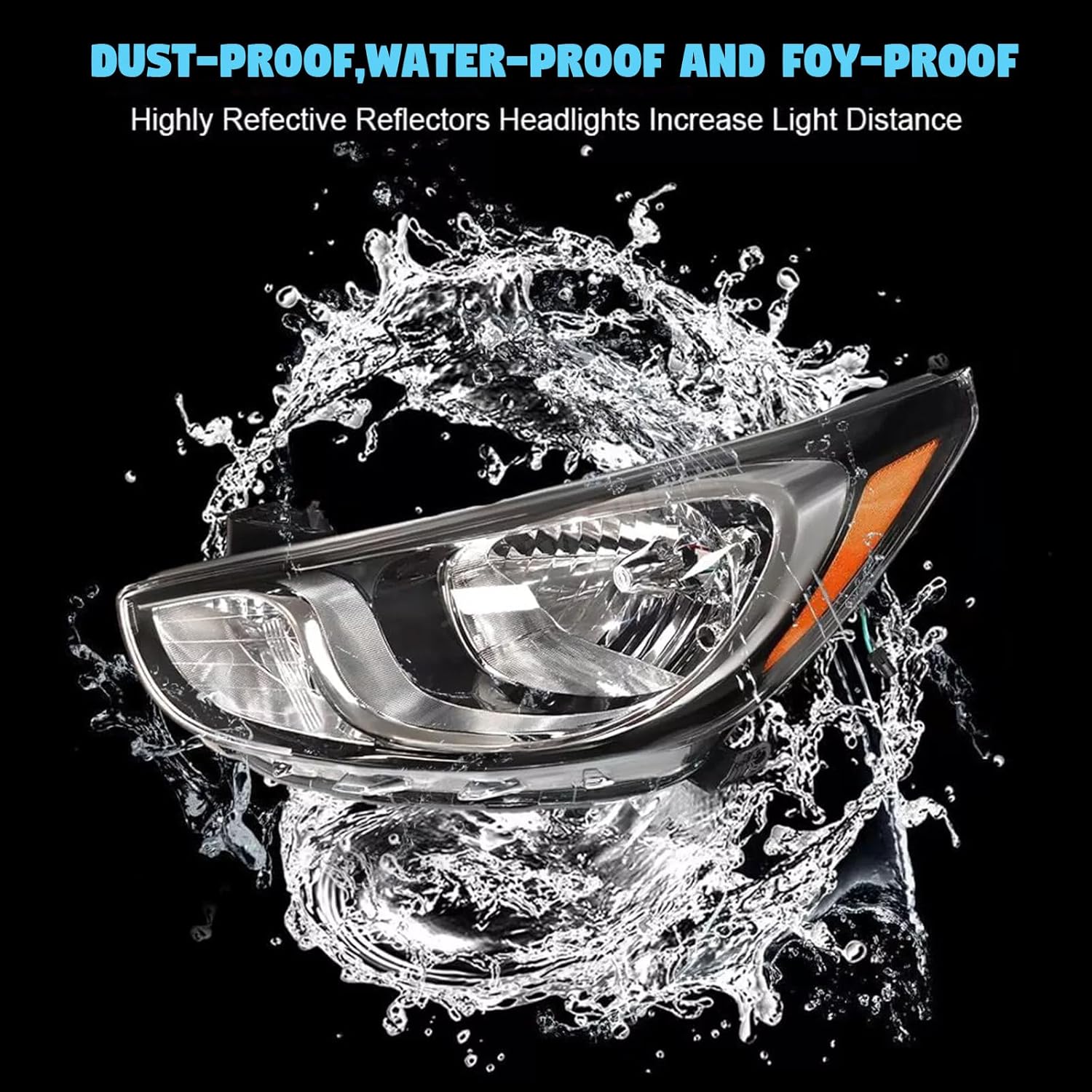 Headlight Assembly Fit for 2012 2013 2014 Hyundai Accent GLS GS SE Sedan,Halogen Headlamp Replacement Driver Passenger Side Chrome Housing Amber Reflector Clear Lens HY2502163 HY2503163