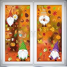 Moxled Pack of 159 Window Stickers Autumn - Gnome Maple Leaf Autumn Decoration Window Self-Adhesive Stickers Small Animals Pumpkin Turkey Window Decoration Autumn for Thanksgiving Autumn Decoration