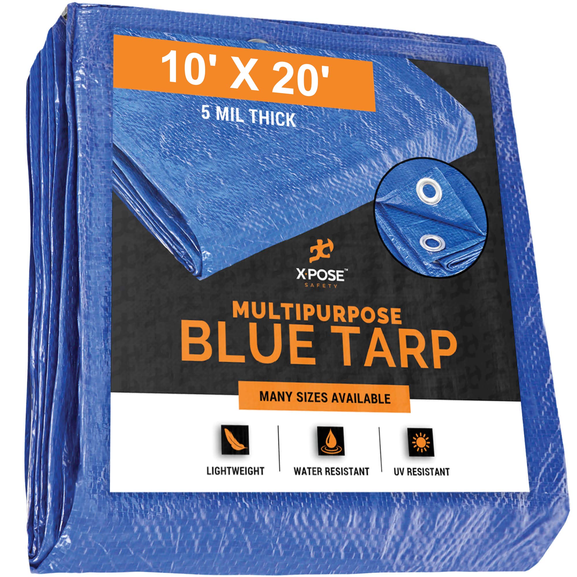 Better Blue Poly Tarp 10' x 20' - Multipurpose Protective Cover - Lightweight, Durable, Waterproof, Weather Proof - 5 Mil Thick Polyethylene - by Xpose Safety