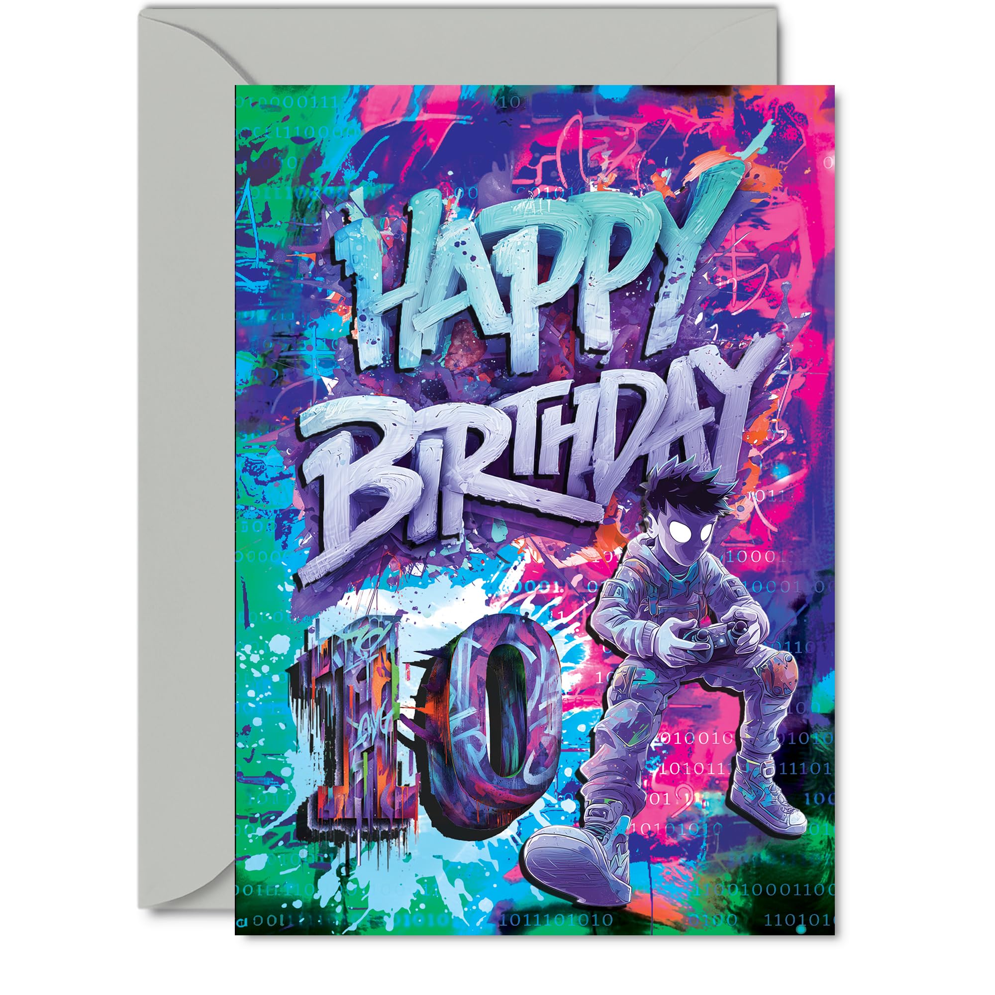 10th Birthday Cards for Boys Girls - Epic Gamer - Happy Birthday Card for 10 Year Old Boy Girl Sister Granddaughter Nephew Daughter, 5x7 Inch Bday Greeting Cards