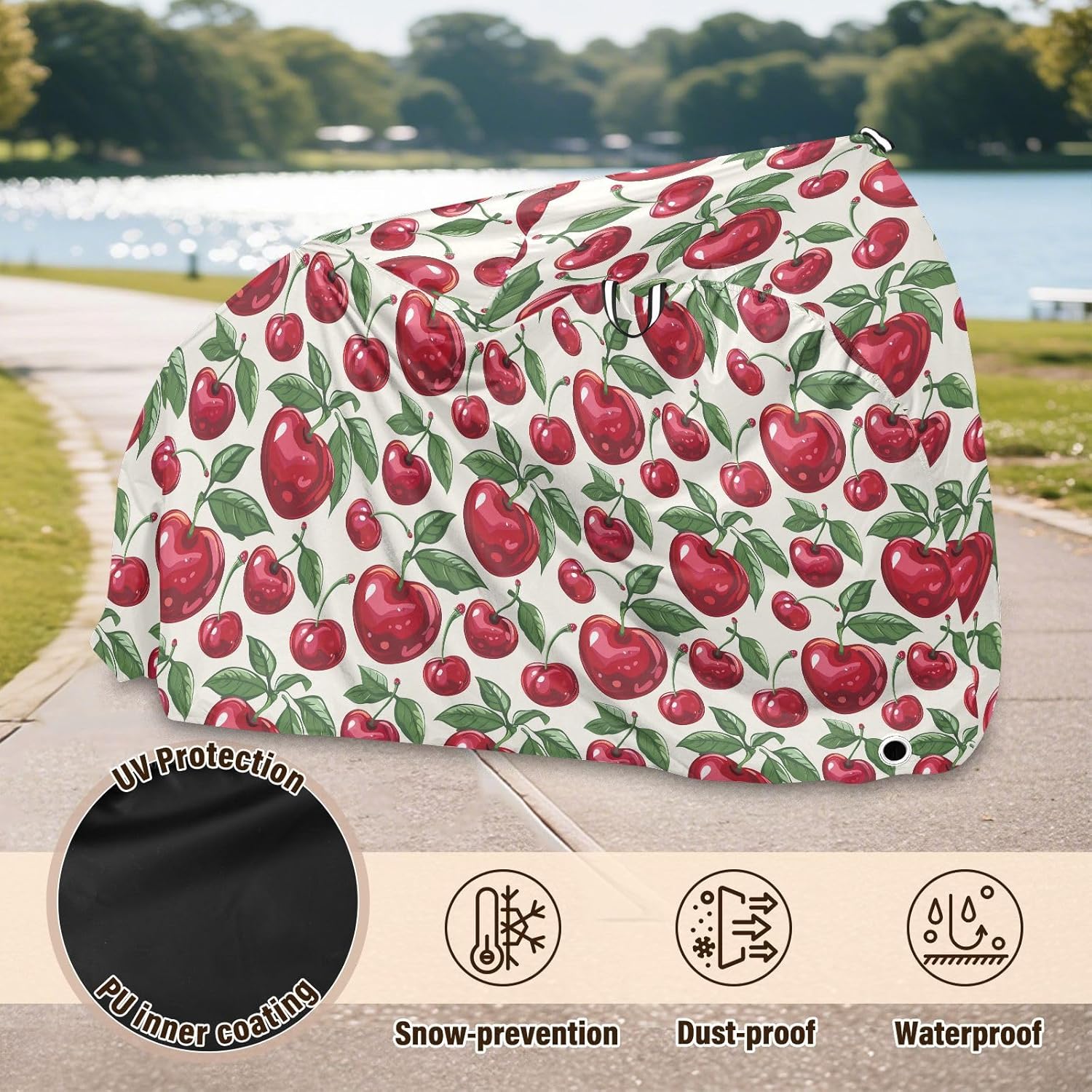 ALAZA Cherry Leaves Bike Cover Waterproof Outdoor Ebike Bicycle Covers Tarp Protection for 1/2 Bikes, Sun UV Dust Wind Proof