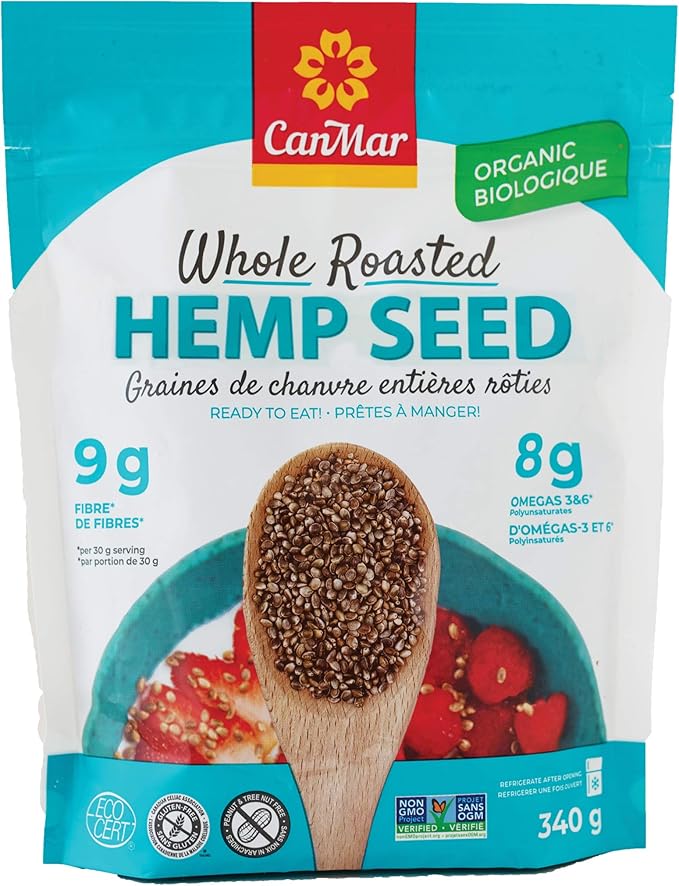 CanMar Organic Hemp Seed (12oz/340g) Whole Roasted Hemp Seeds Ready