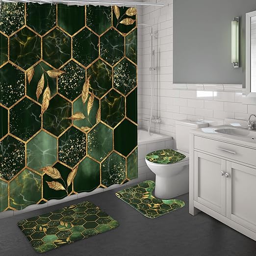 MitoVilla 4 Pcs Emerald Green Bathroom Sets with Shower