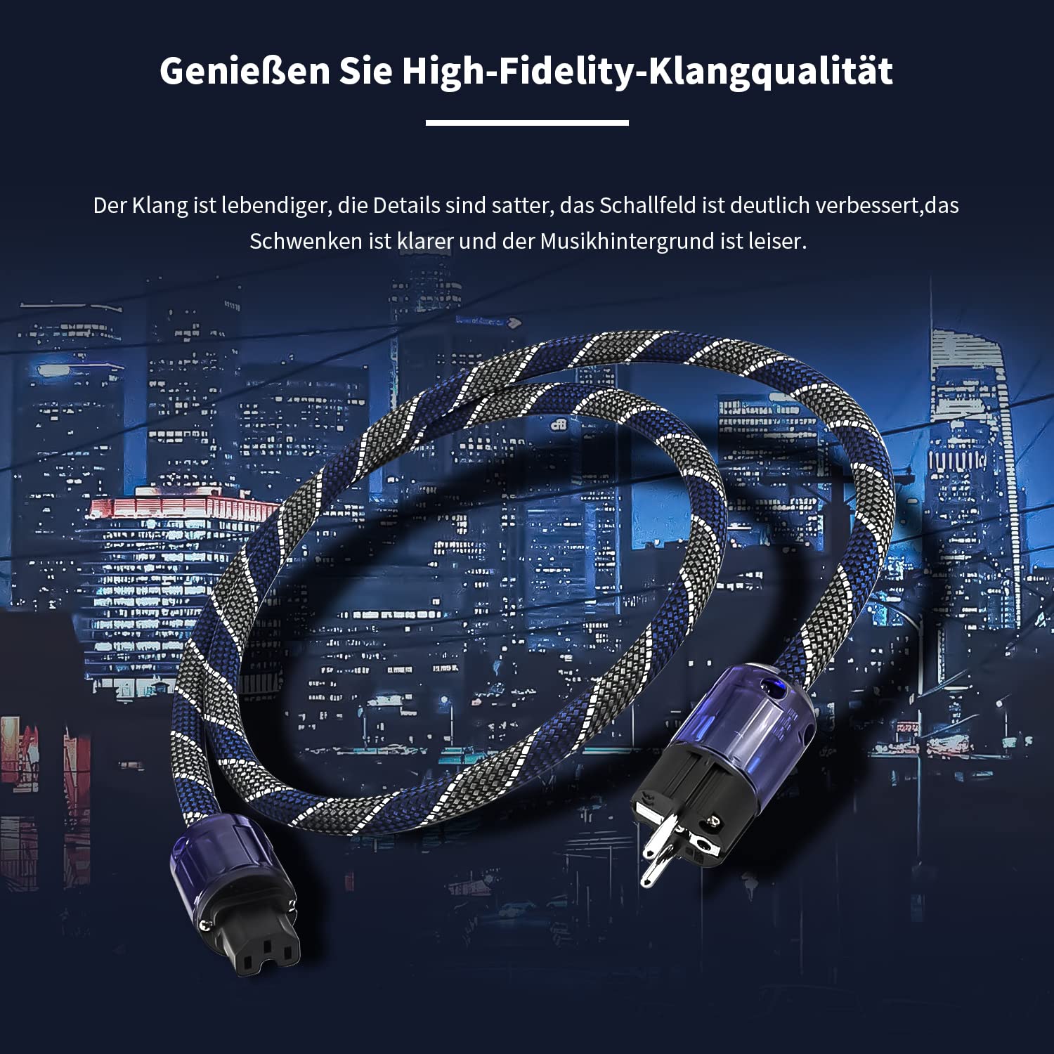 Tertullus HiFi - Cavo di alimentazione High End C15, cavo di alimentazione HiFi audio, con spina Schuko e spina per dispositivi freddi (P037, rete grigio-blu, 1,5 m)