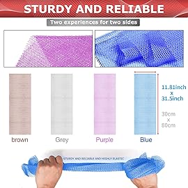 4 Pieces Exfoliating Washcloth Shower Towel African Net Sponge Japanese Wash Cloth Face Exfoliating Sponge Loofah Exfoliating Body Scrubber for Body Exfoliation (Brown, Blue, Purple,Grey)