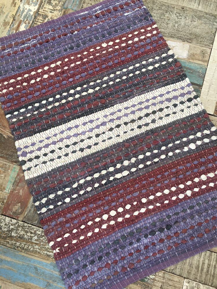 Gringo Purple White Agra Cotton Stripe Rug Fair Trade 60cm x 90cm