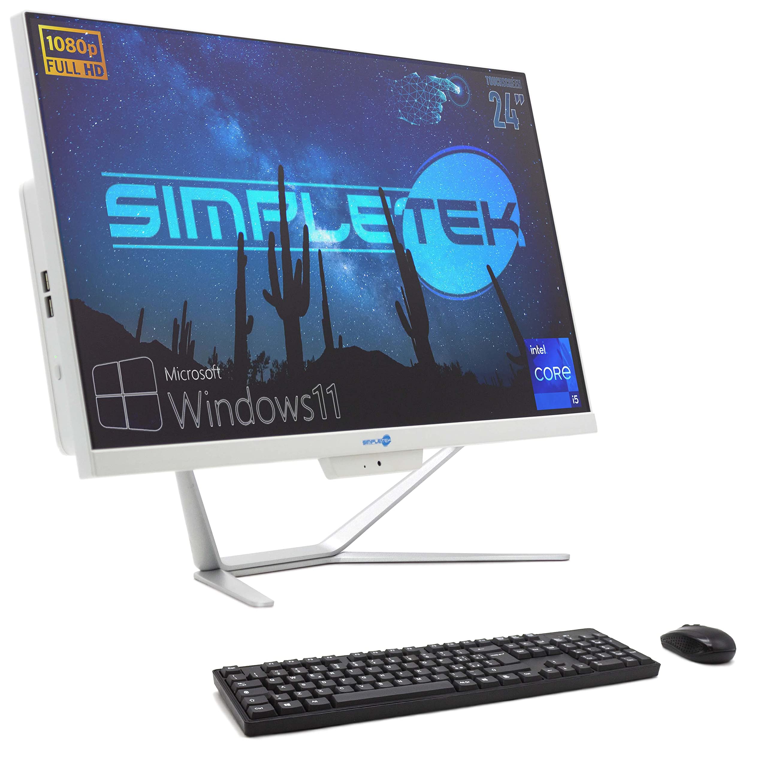 SIMPLETEK PC All in One 24” TouchScreen Full HD Core i5 Fino a 3.20GHz | Windows 11 Pro 8GB RAM SSD 240GB | Webcam integrata WiFi5 Bluetooth Desktop Computer Fisso Aio