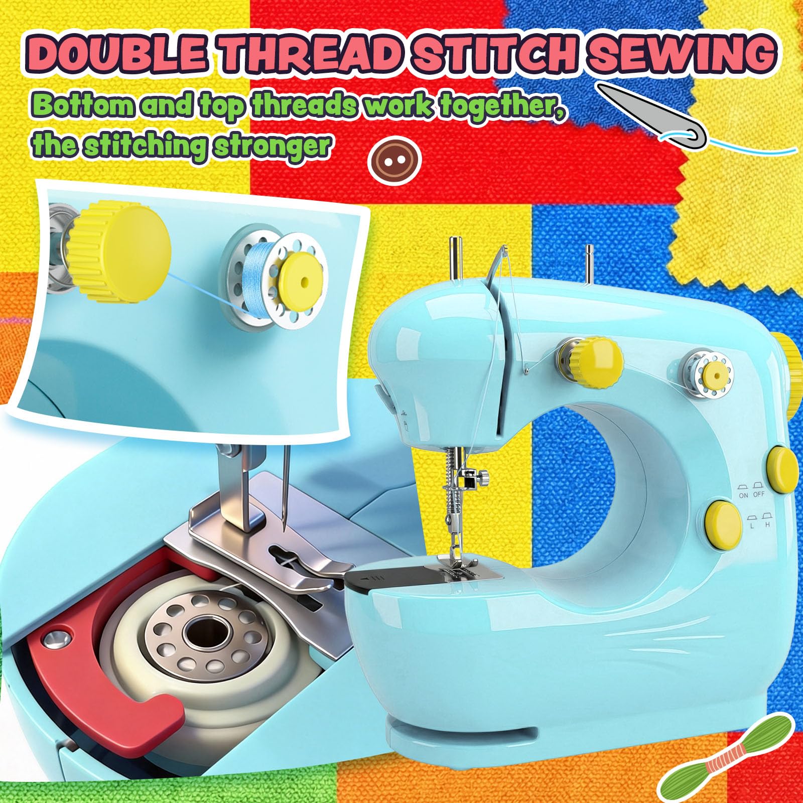Máquina de coser para principiantes, mini máquina de coser eléctrica para reparación y manualidades, pequeña máquina de coser portátil de doble velocidad con juegos de costura completos, pedal y