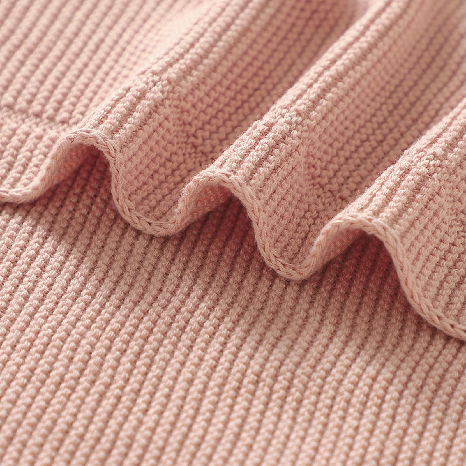 Wugu - Mantas de punto para recién nacidos y niñas, de algodón suave, transpirable, tamaño 76 x 101 cm, manta para cochecito de bebé, color rosa