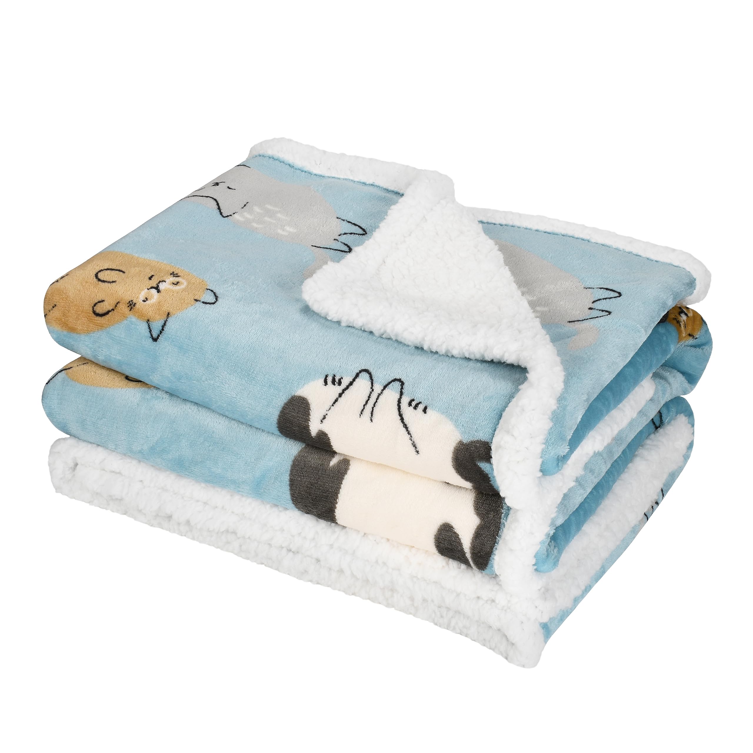 Catalonia Classy Sherpa Decke Katze Blau Kuscheldecken, Extra Dicke Warm Sofadecke Couchdecke in zweiseitig, Super Flausch Fleecedecke als Sofaüberwurf oder Wohnzimmerdecke 150x130cm