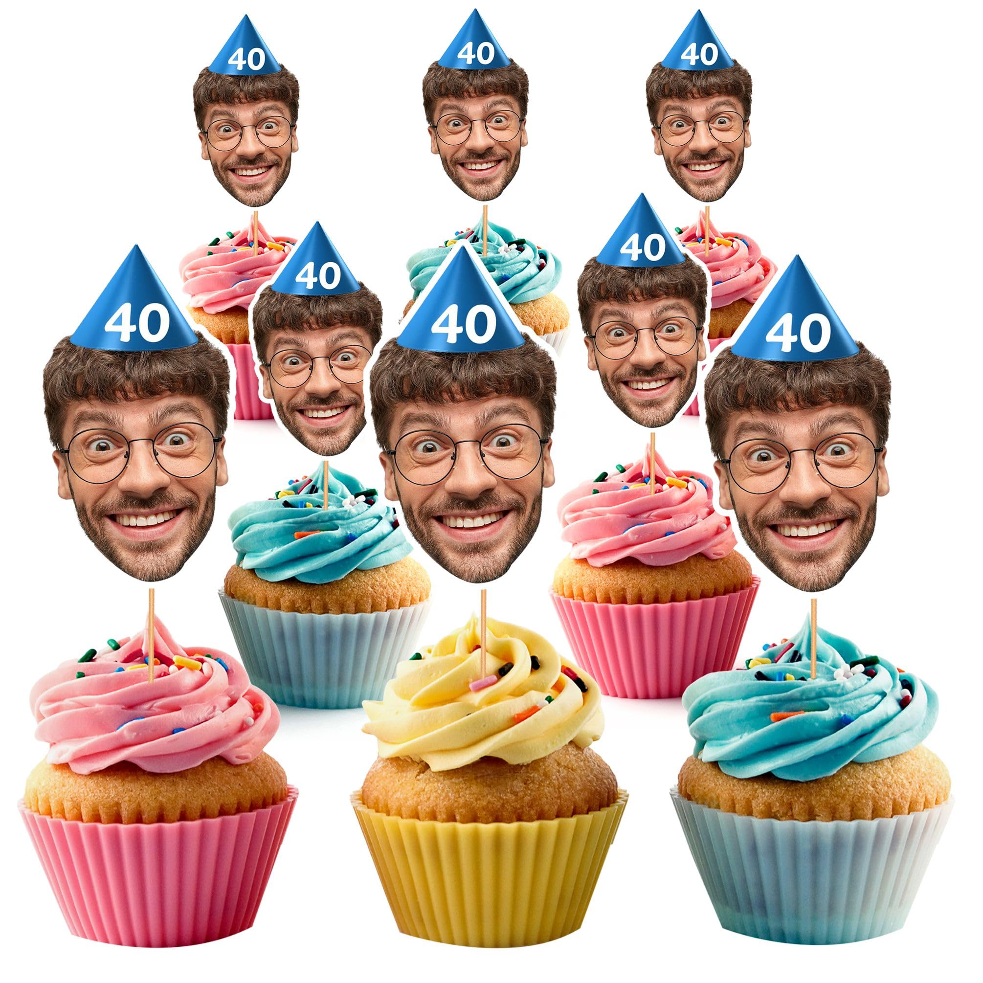 Personalised Cupcake Toppers Photo Face Faces Custom Cake Topper 40th Birthday Party Decorations 25th 30th 50th SPD40