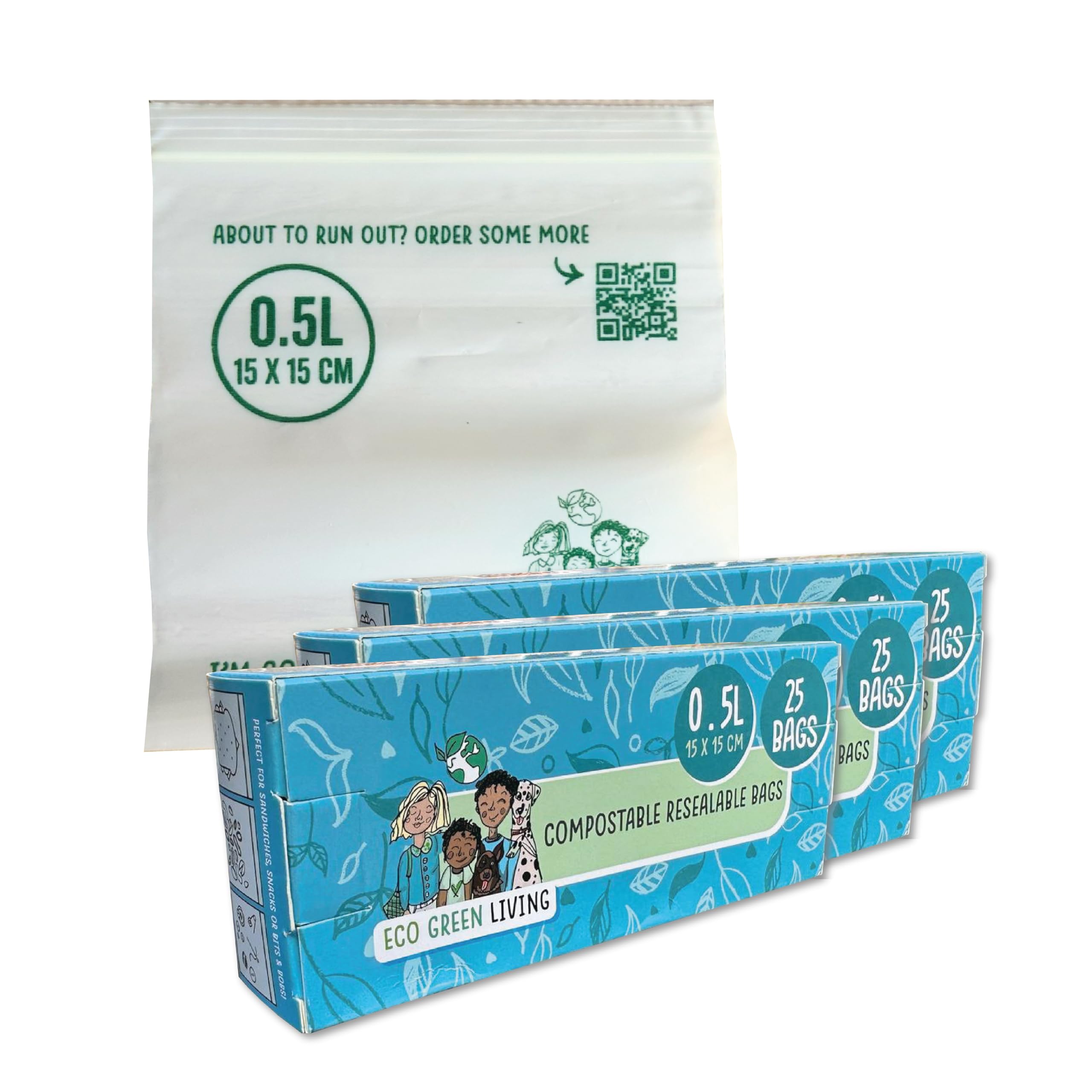 Eco Green Living Compostable Resealable Food Bags 0.5L