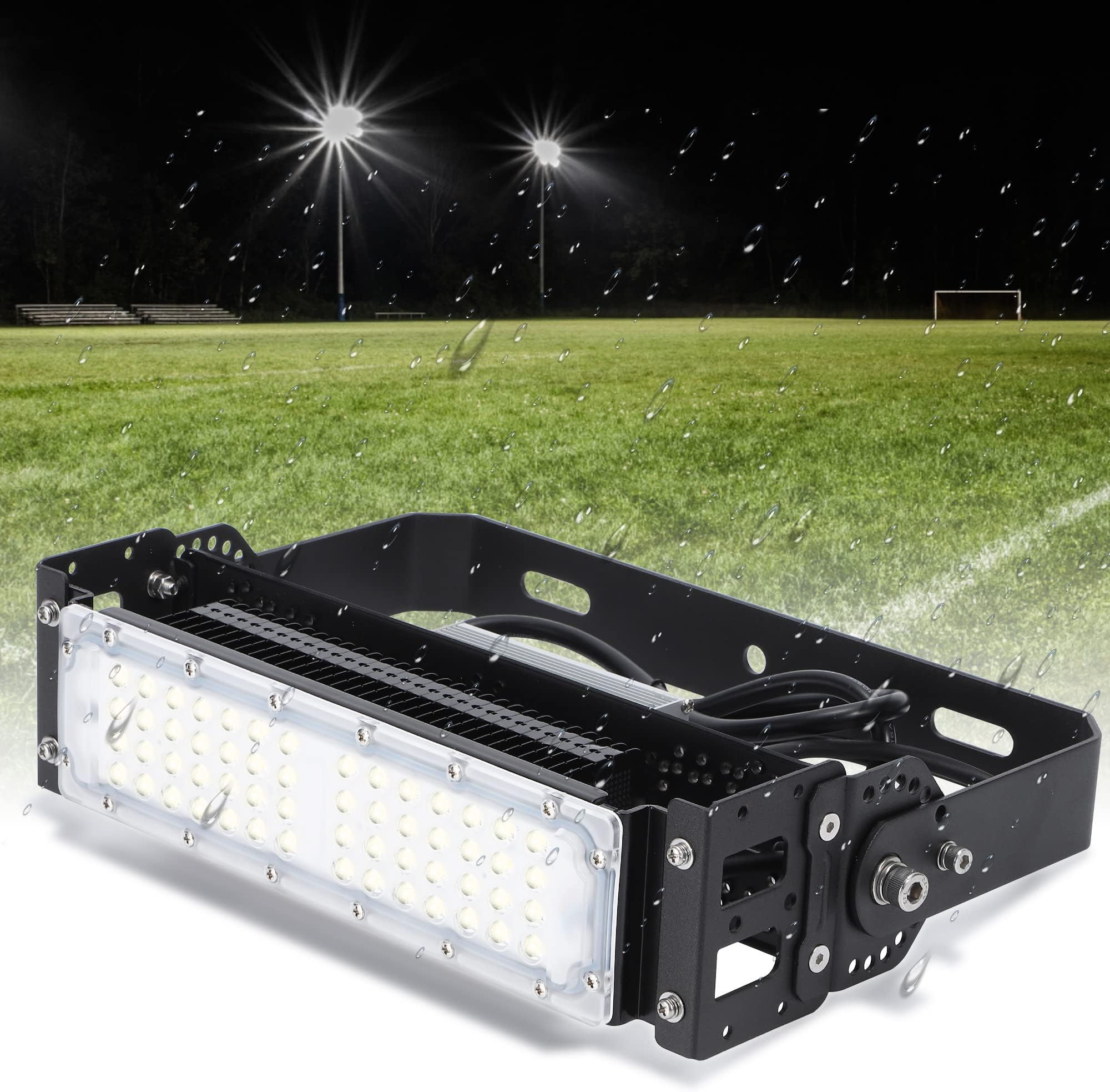 LED Stadium Light โ 300W Equivalent High Mast Flood Light 8,000LM, IP66 Waterproof, 50,000Hrs Lifespan, 120ยฐ Wide Beam for Tunnels/Parking Lots/Fields โ Super Bright & Energy-Saving (50W, 85V-305V)