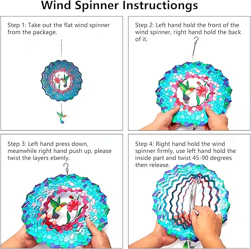 Miniatura 4 de Molinillos de viento colgantes, 12 pulgadas 3D cinético colibrí giratorio de viento para decoración de patio y jardín, de acero inoxidable,